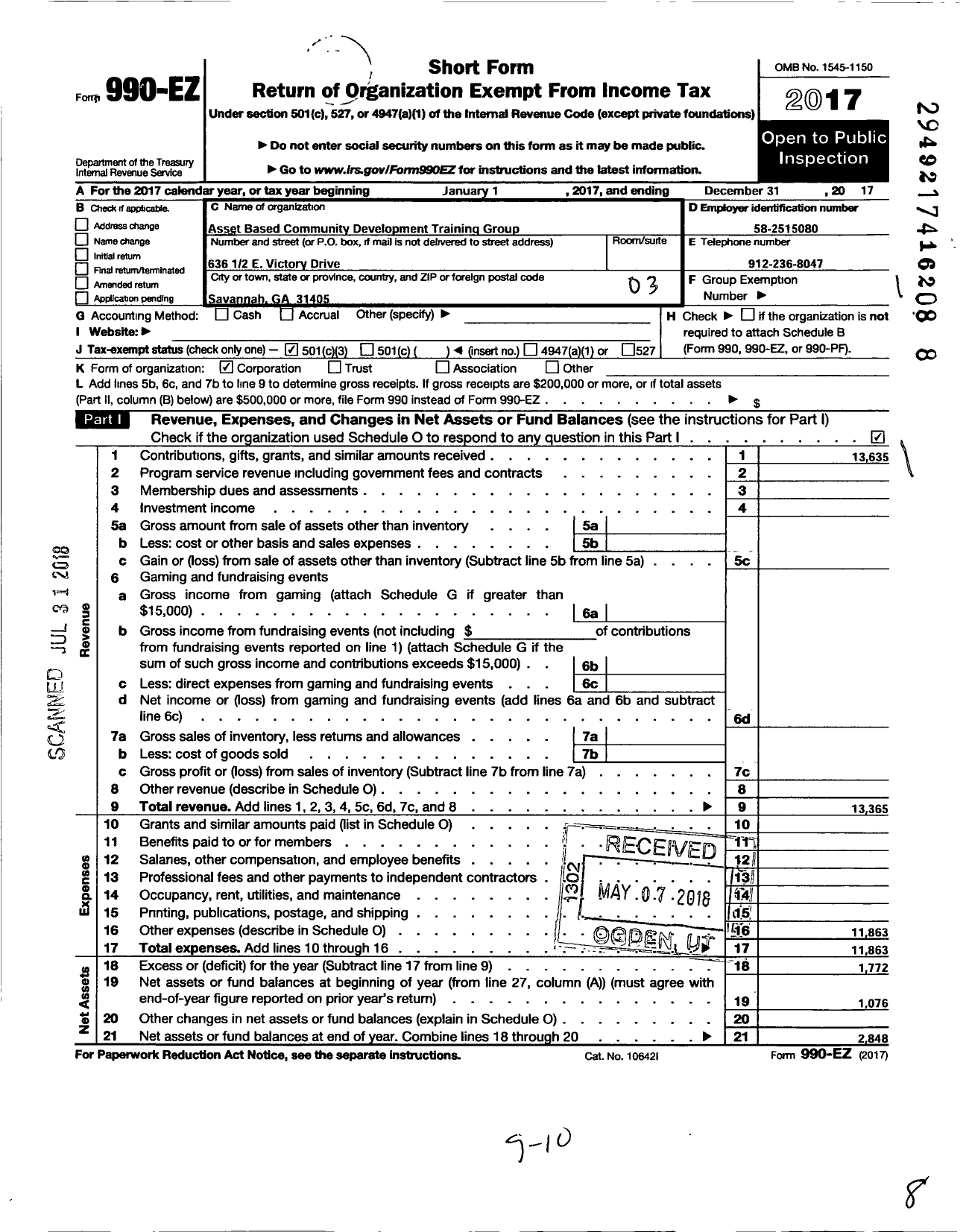 Image of first page of 2017 Form 990EZ for Asset-Based Community Development Training Group