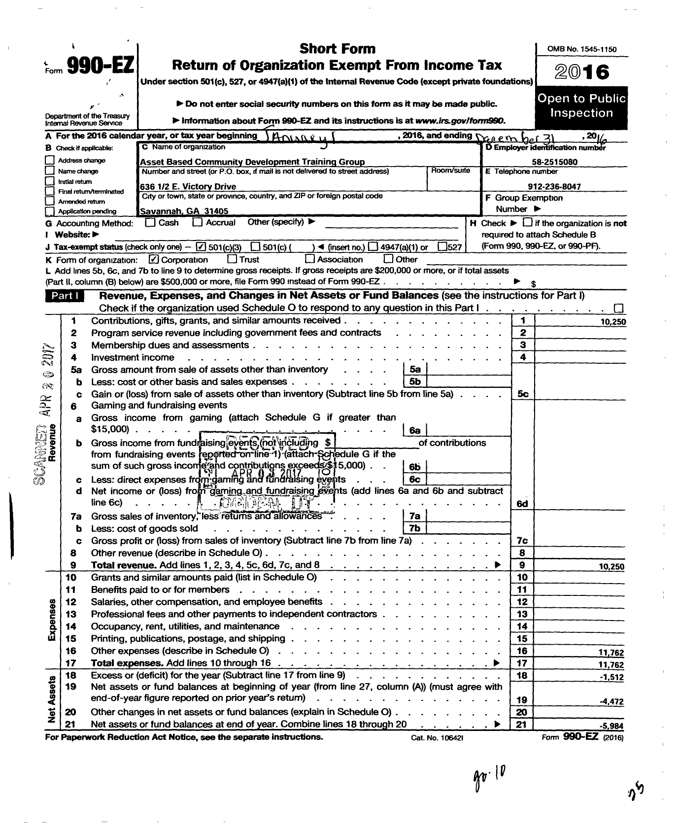 Image of first page of 2016 Form 990EZ for Asset-Based Community Development Training Group