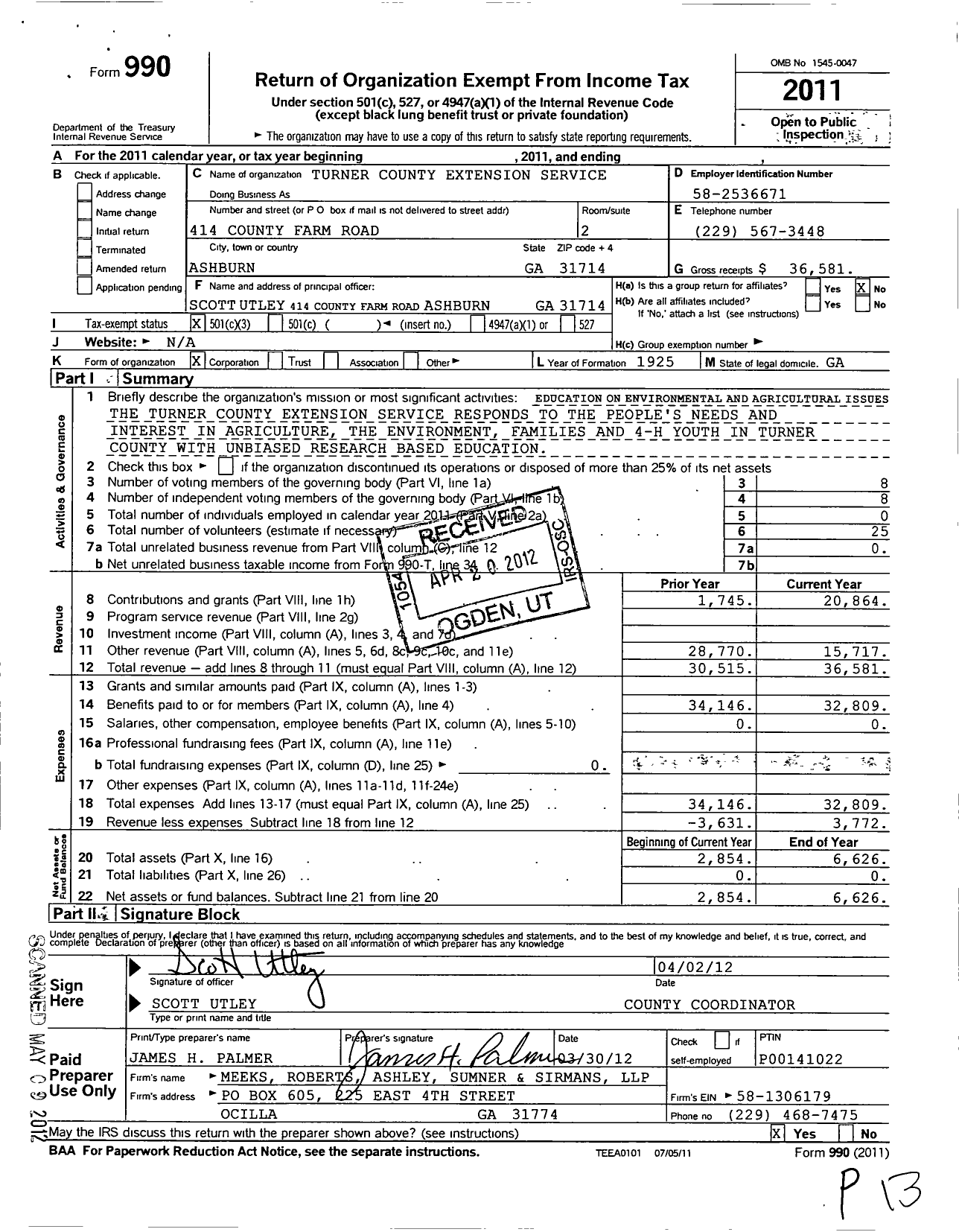 Image of first page of 2011 Form 990 for Georgia Extension 4-H Foundation / Turner County Extension 4-H