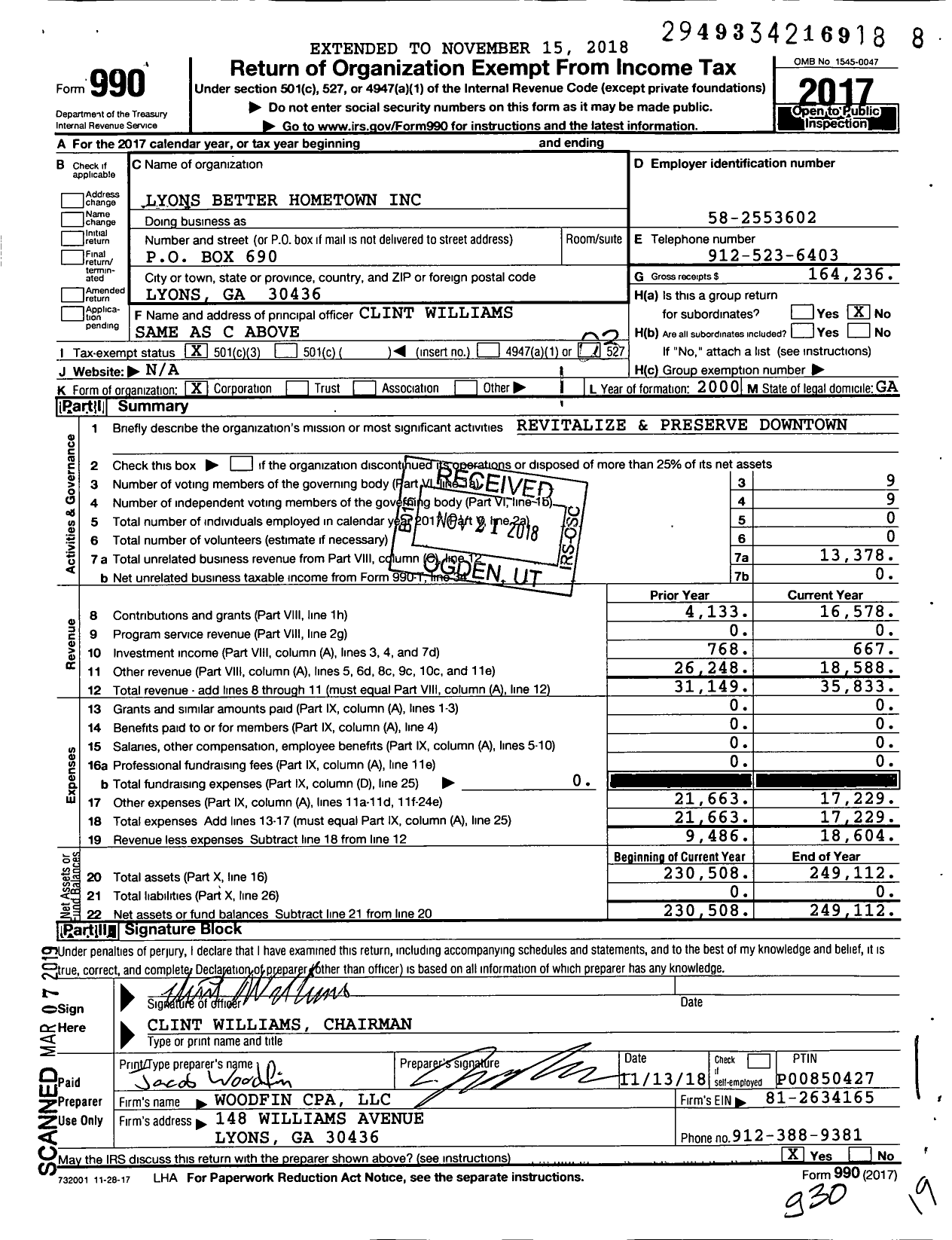 Image of first page of 2017 Form 990 for Lyons Better Hometown