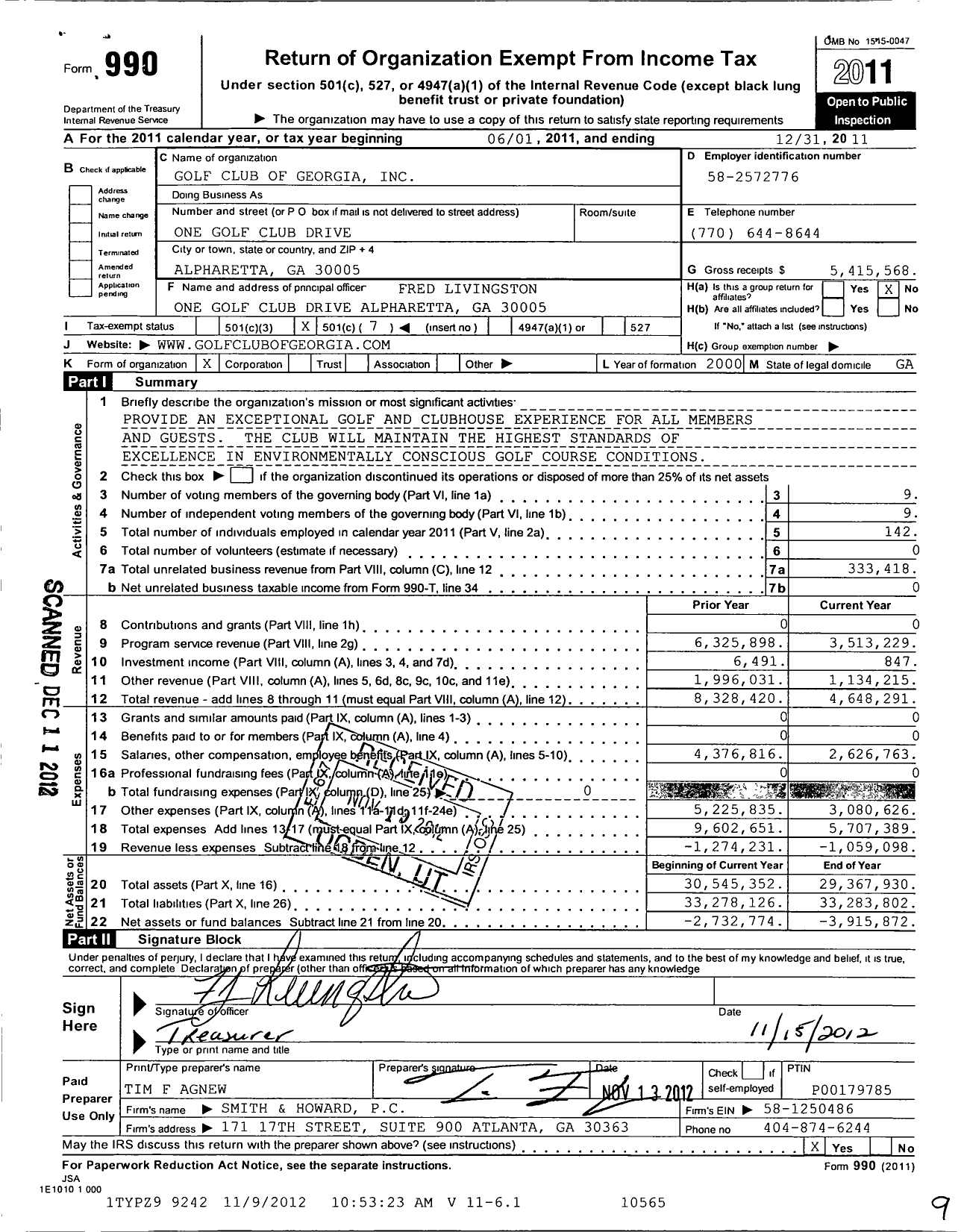 Image of first page of 2011 Form 990O for Golf Club of Georgia