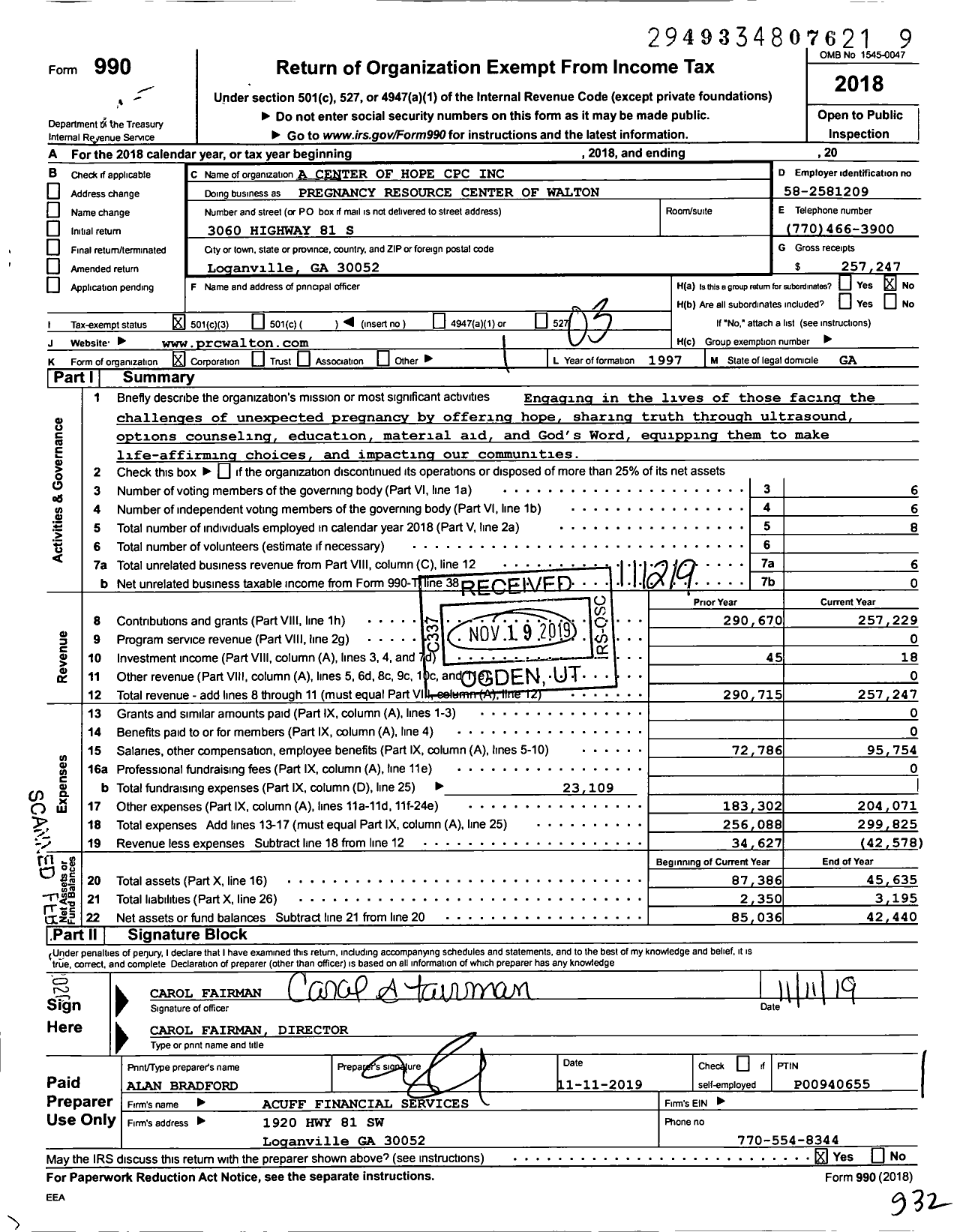Image of first page of 2018 Form 990 for Pregnancy Resource Center of W