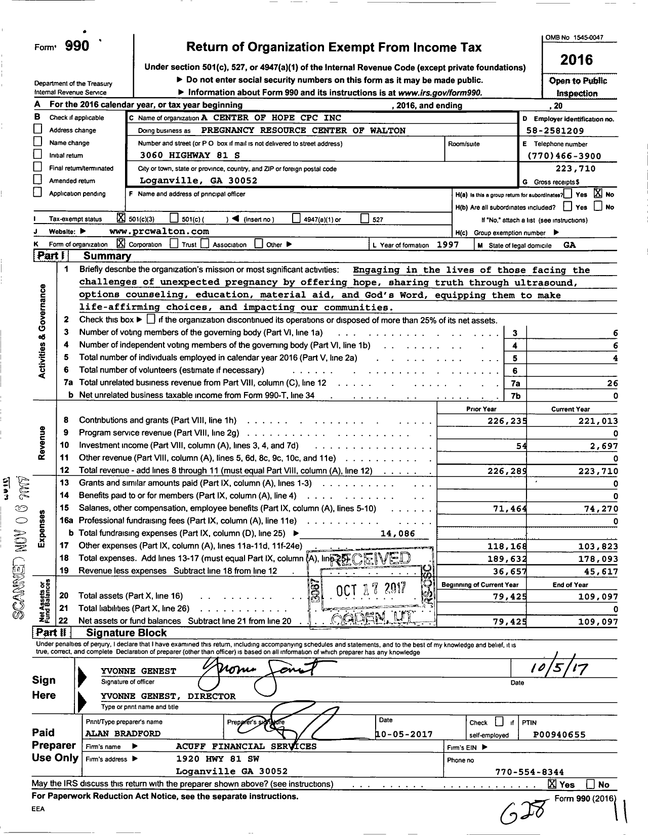 Image of first page of 2016 Form 990 for Pregnancy Resource Center of W