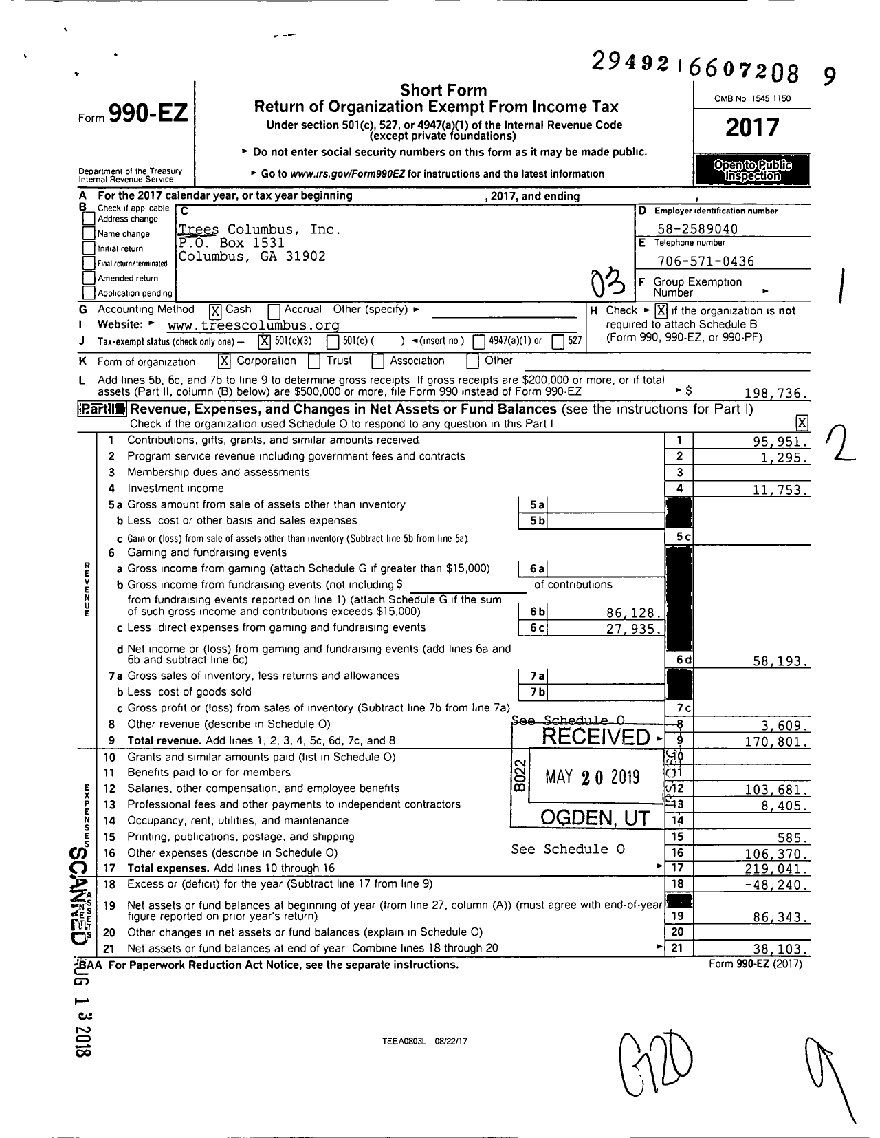 Image of first page of 2017 Form 990EZ for Trees Columbus