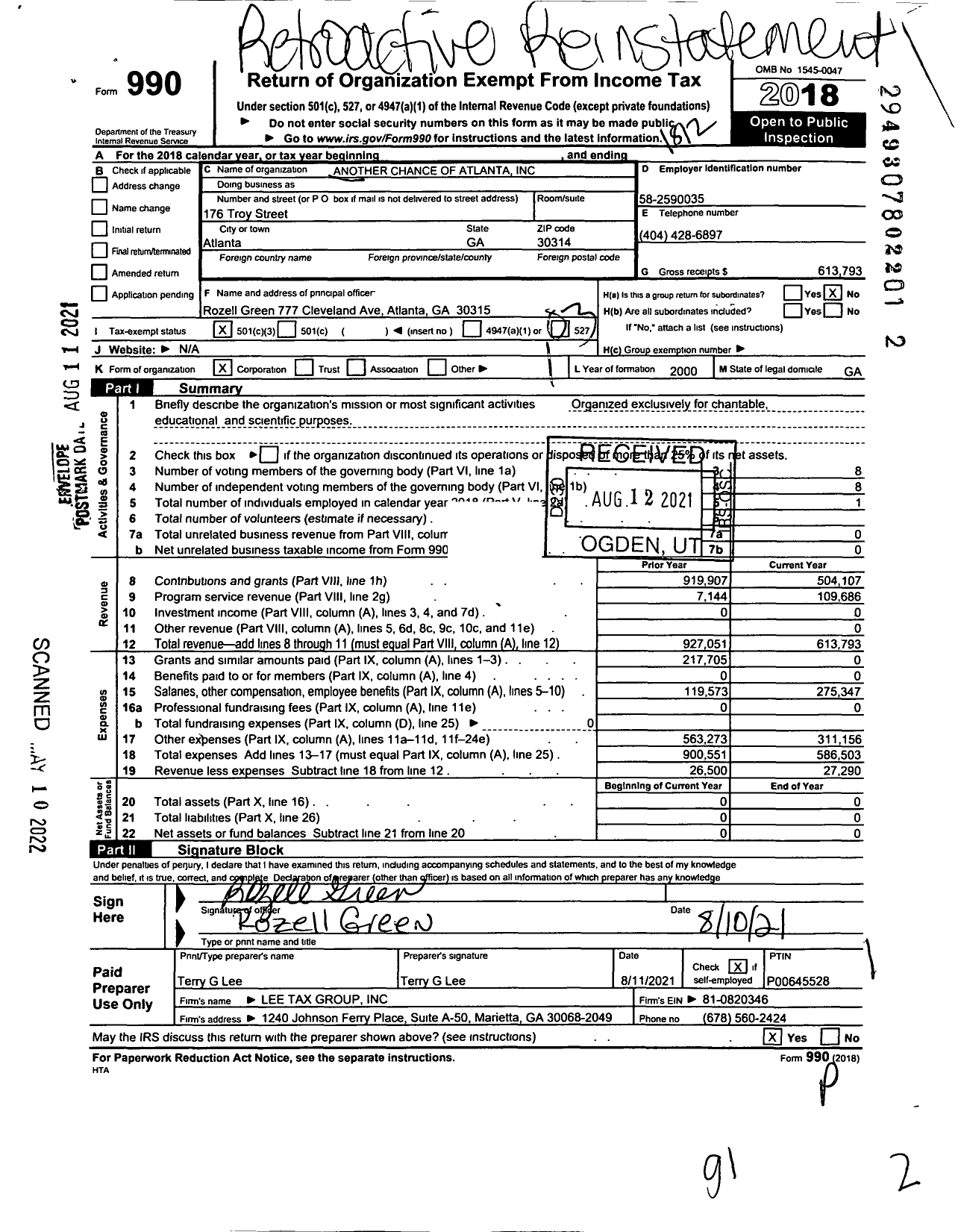 Image of first page of 2018 Form 990 for Another Chance of Atlanta