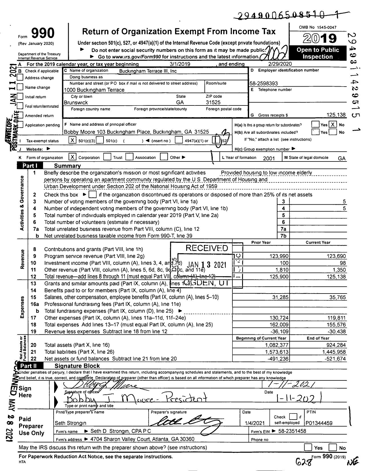 Image of first page of 2019 Form 990 for Buckingham Terrace Iii