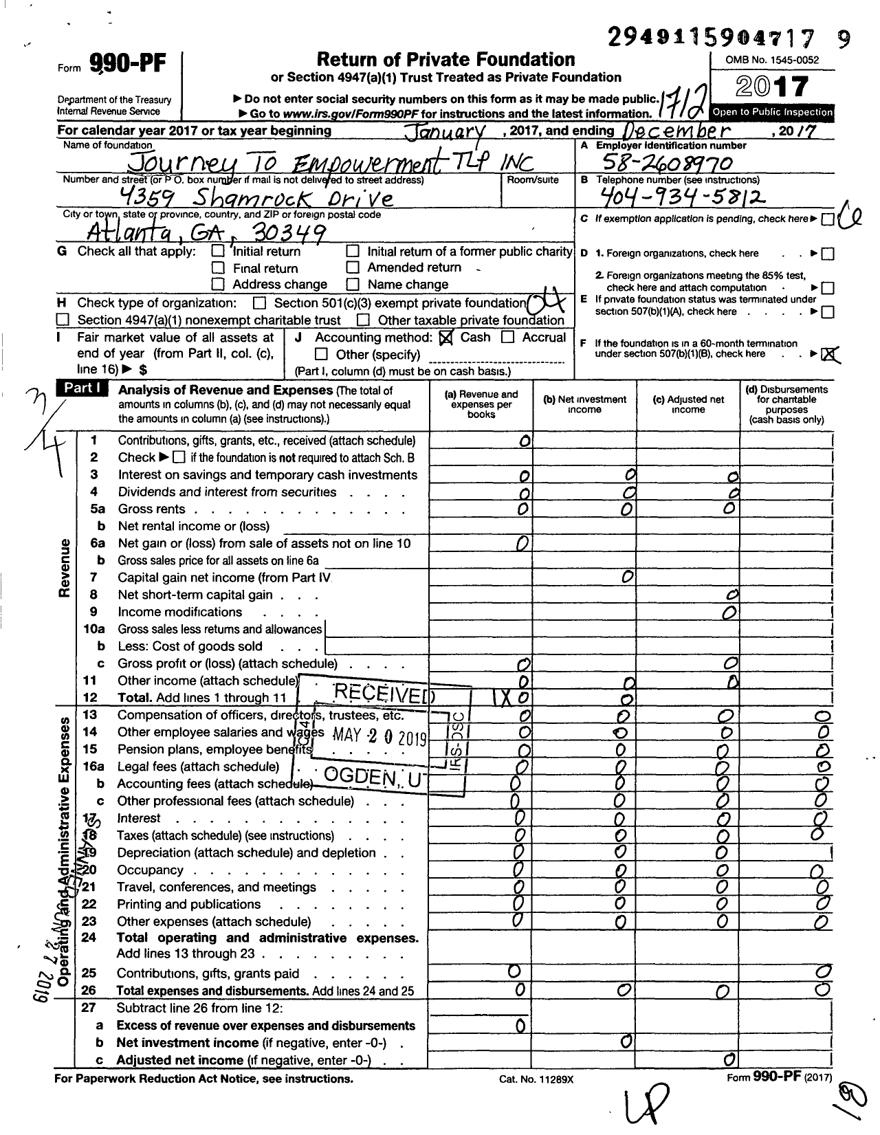 Image of first page of 2017 Form 990PF for Journey To Empowerment TLP