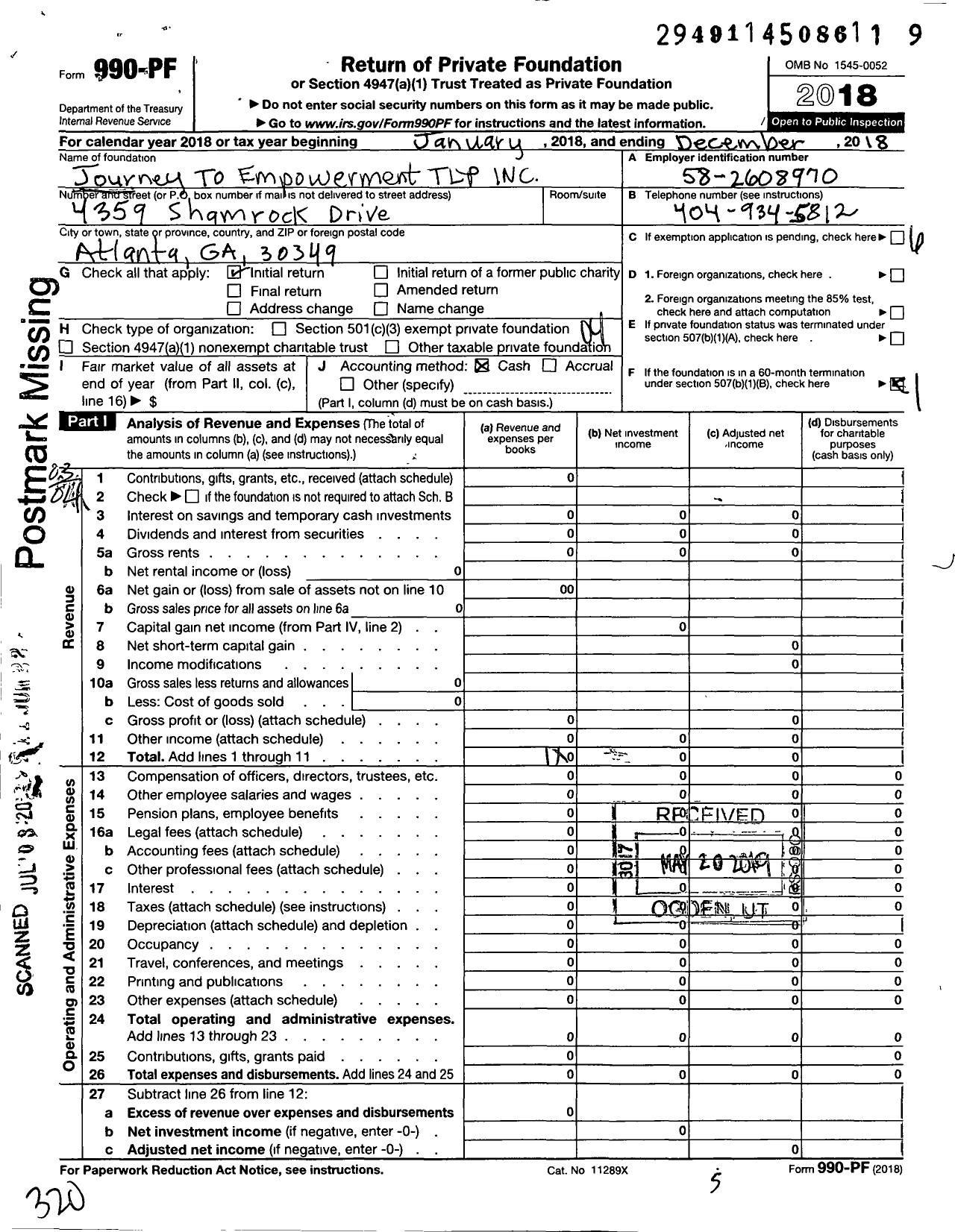 Image of first page of 2018 Form 990PF for Journey To Empowerment TLP