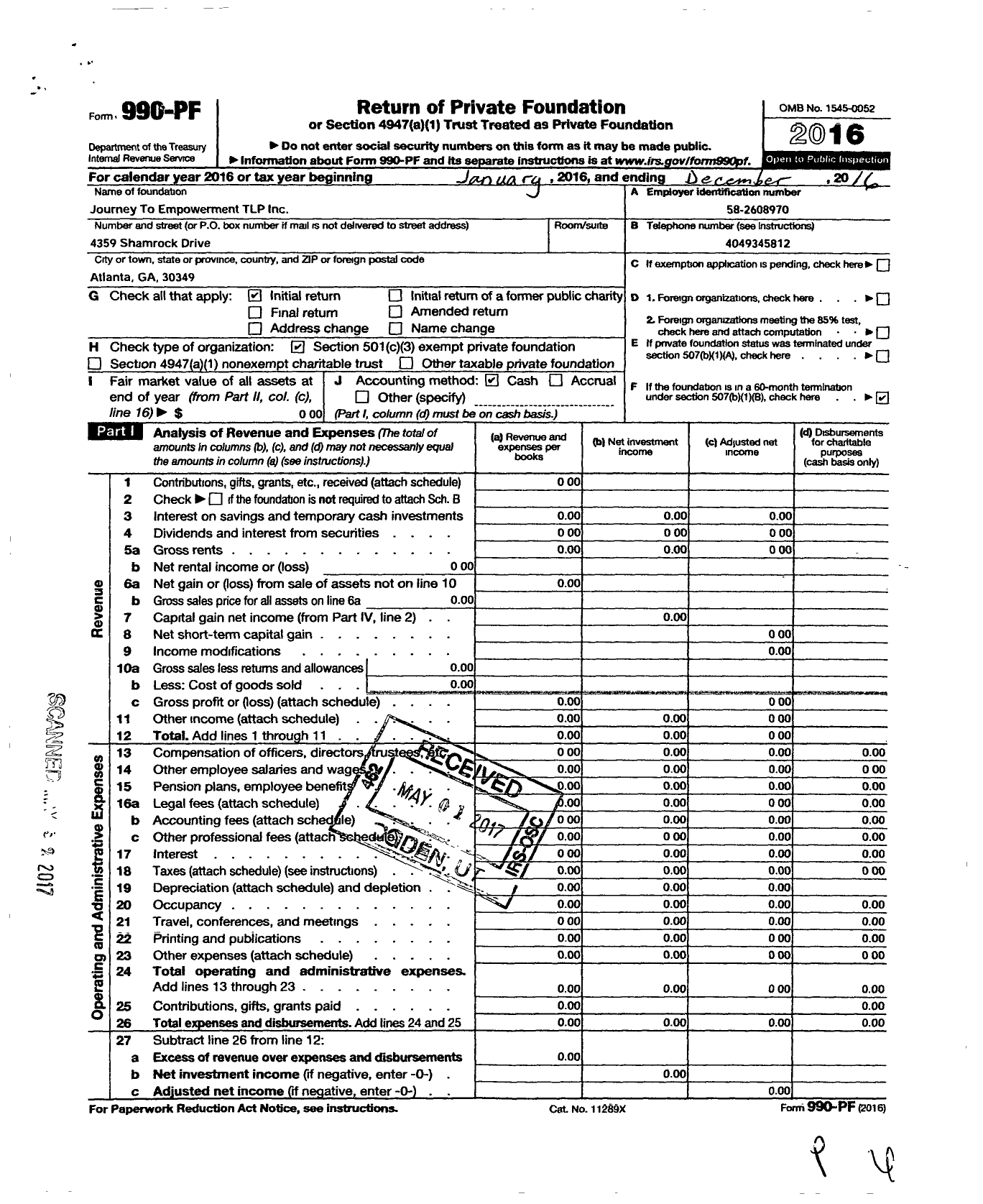 Image of first page of 2016 Form 990PF for Journey To Empowerment TLP