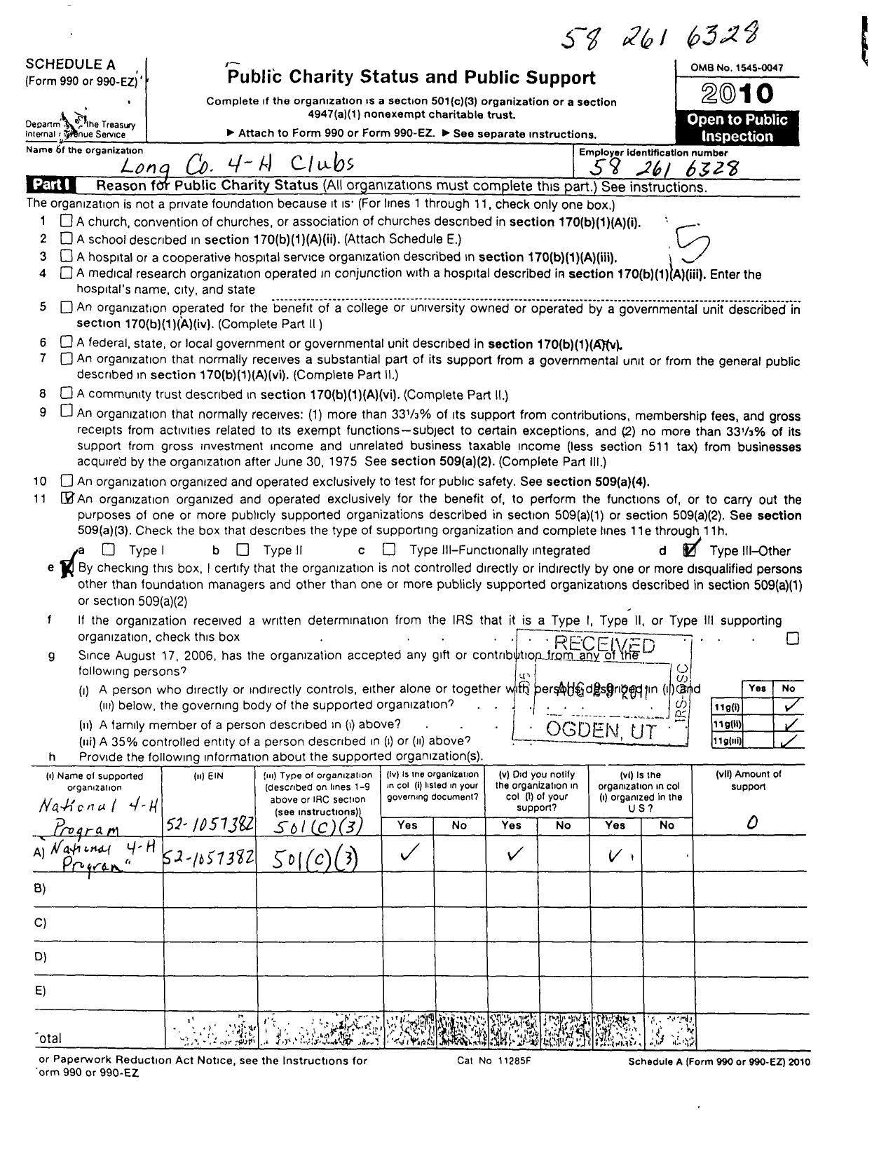 Image of first page of 2010 Form 990ER for Georgia Extension 4-H Foundation Long County Extension