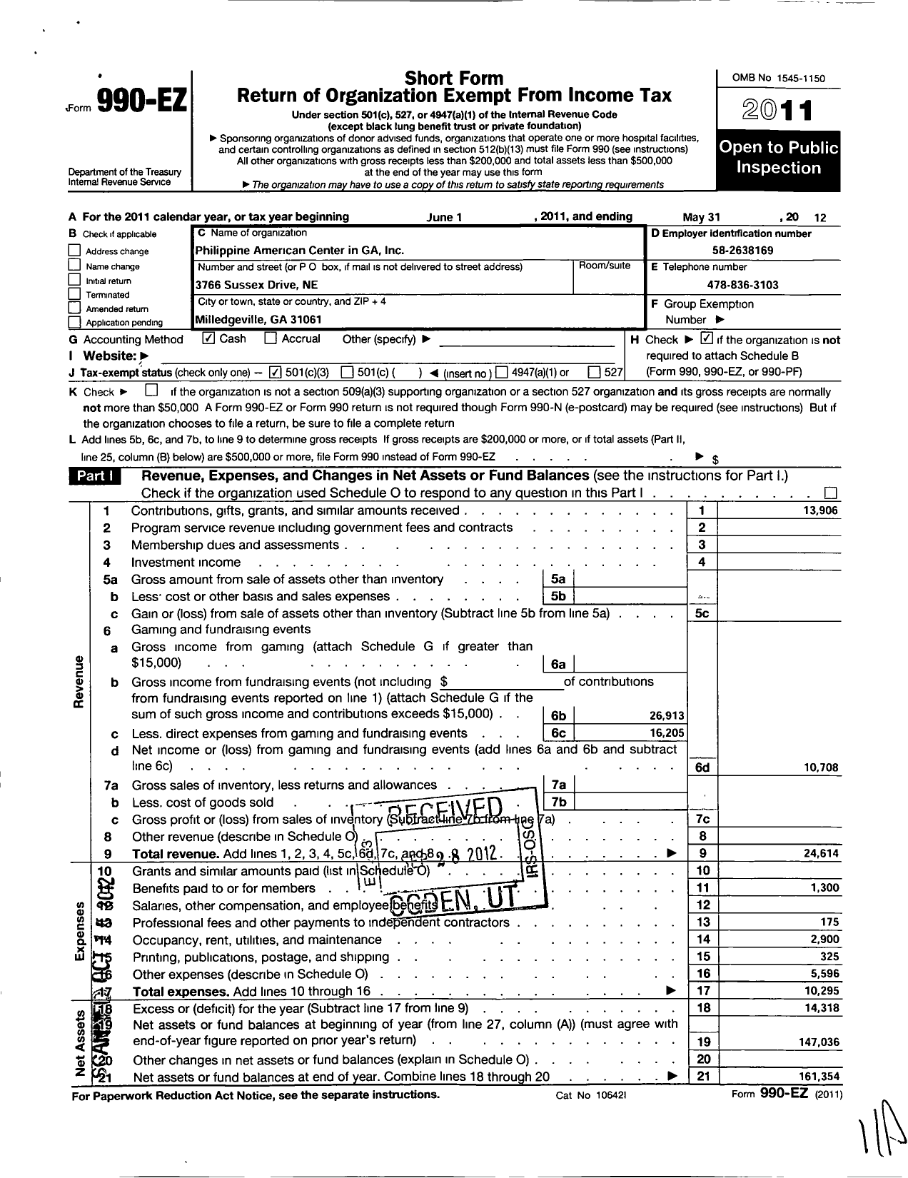 Image of first page of 2011 Form 990EZ for Philippine American Center in Georgia