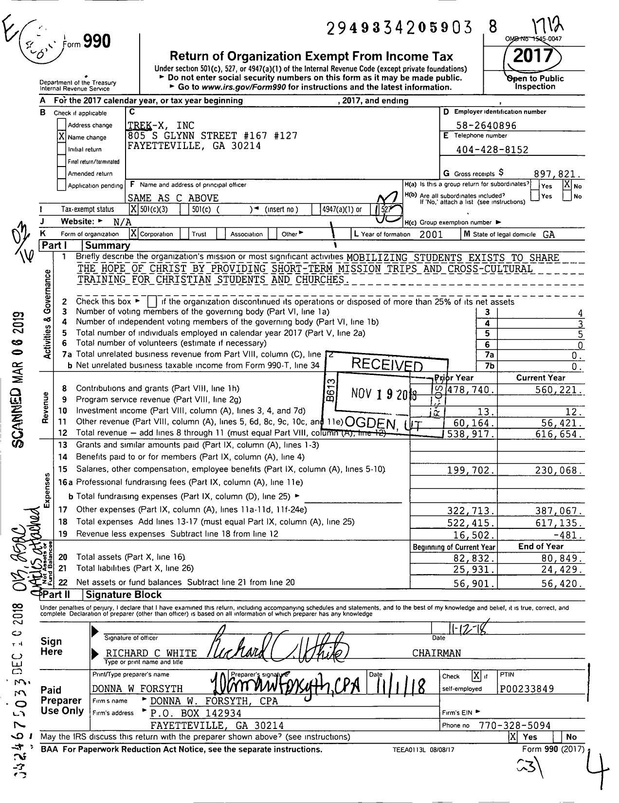 Image of first page of 2017 Form 990 for Trek-X