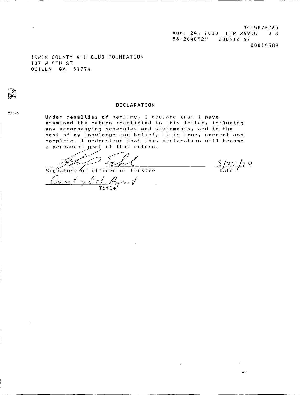 Image of first page of 2009 Form 990ER for Georgia Extension 4-H Foundation / Irwin County Extension 4-H