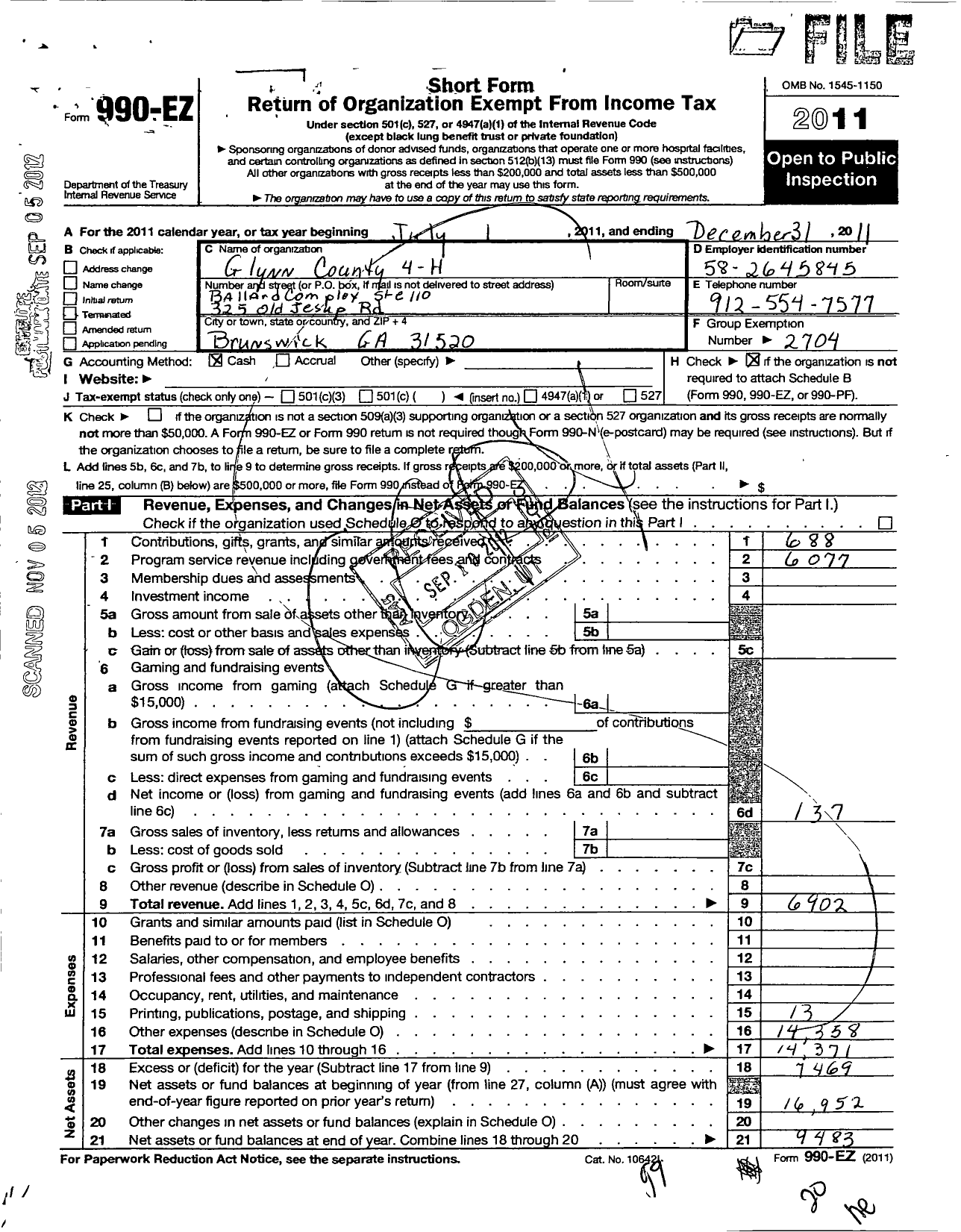 Image of first page of 2011 Form 990EO for Georgia Extension 4-H Foundation / Glynn County Extension 4-H