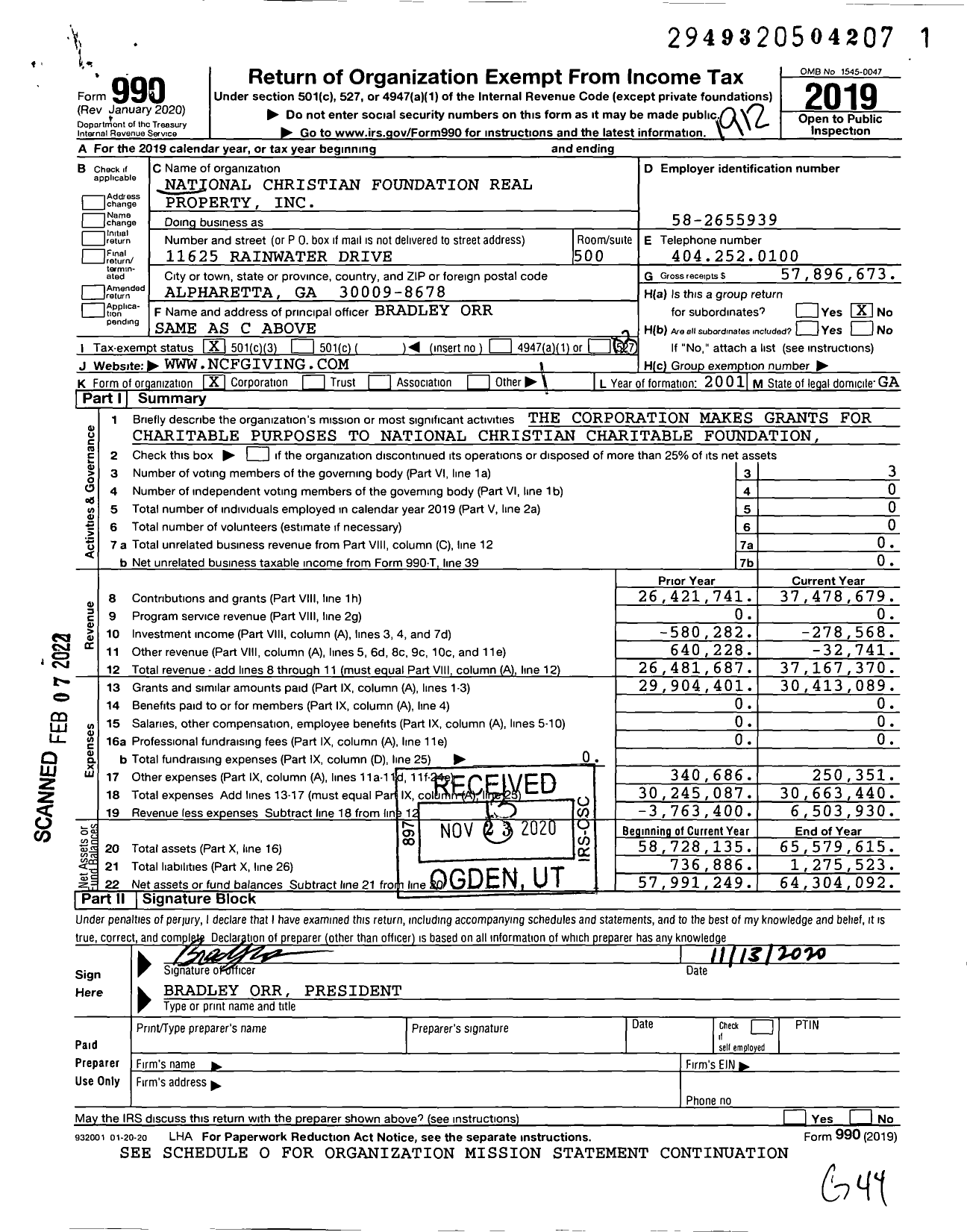 Image of first page of 2019 Form 990 for National Christian Foundation Real Property (NCF)
