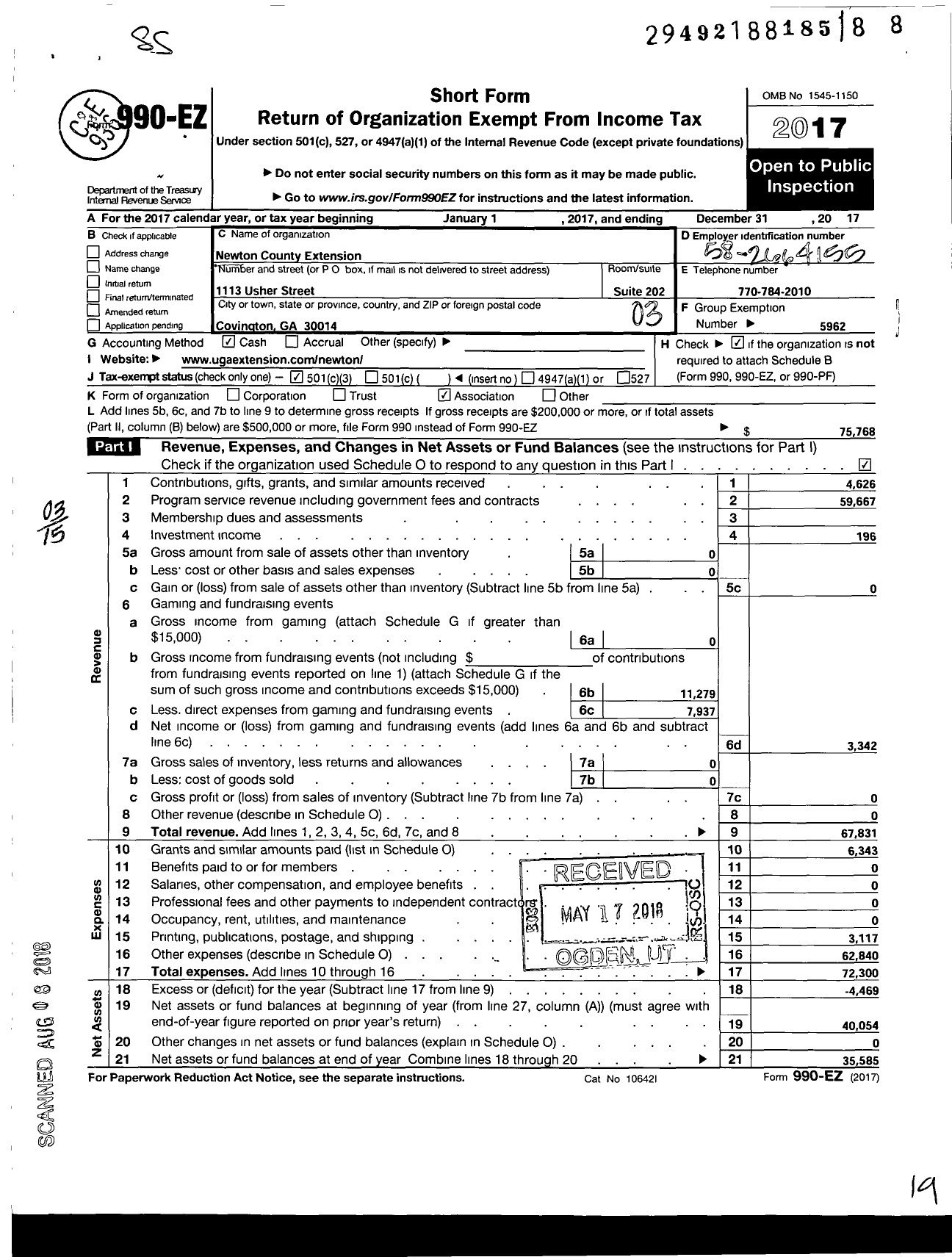 Image of first page of 2017 Form 990 for Newton County Extension 4-H