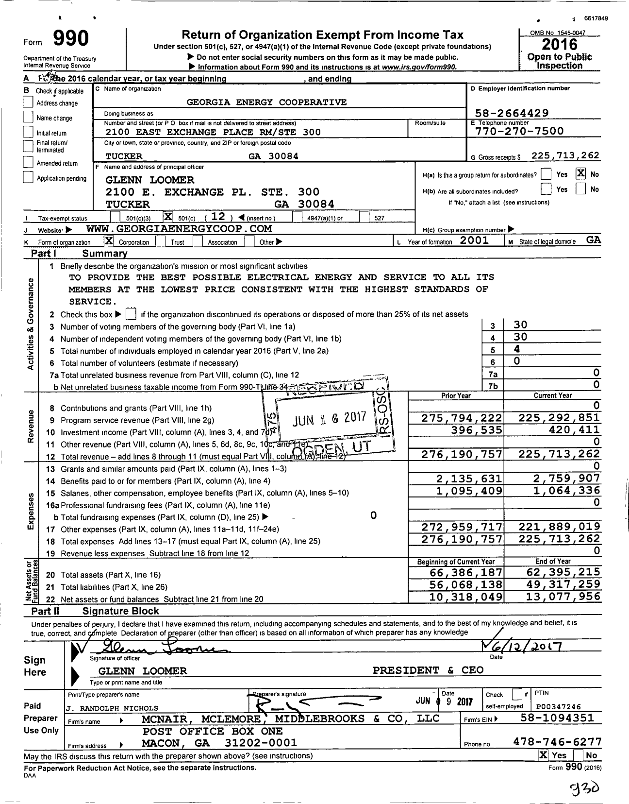 Image of first page of 2016 Form 990O for Georgia Energy Cooperative