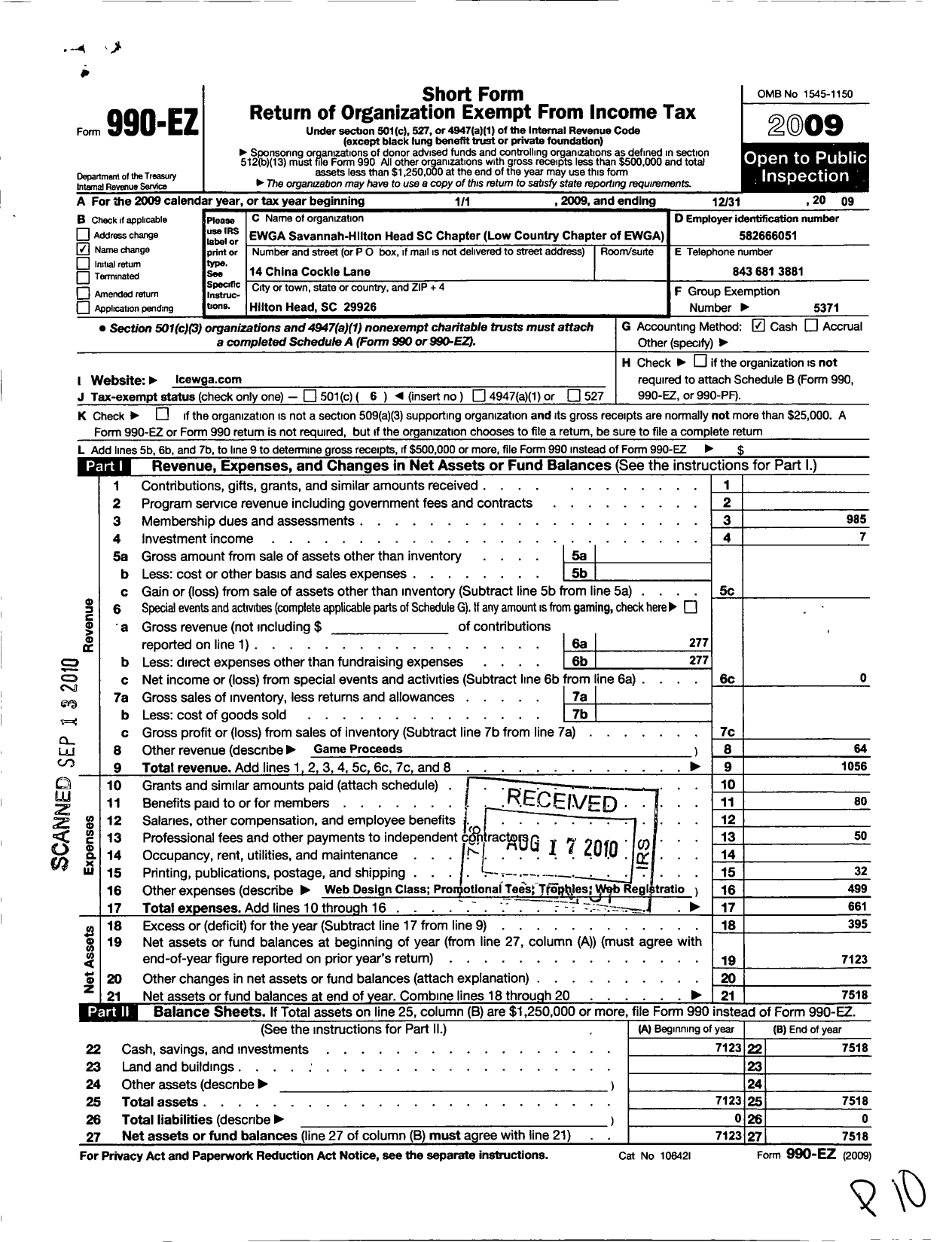 Image of first page of 2009 Form 990EO for Excutive Womens Golf Association / Amateur Golf Assn Savannah Hilton