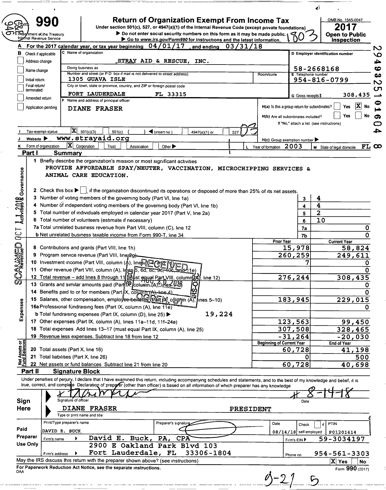 Image of first page of 2017 Form 990 for Pet Population Control