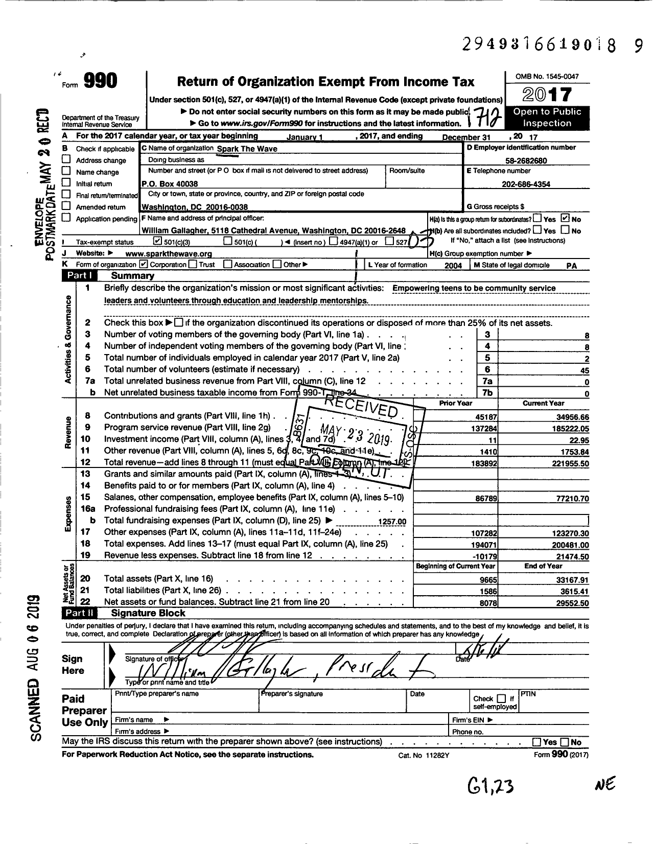 Image of first page of 2017 Form 990 for Spark the Wave