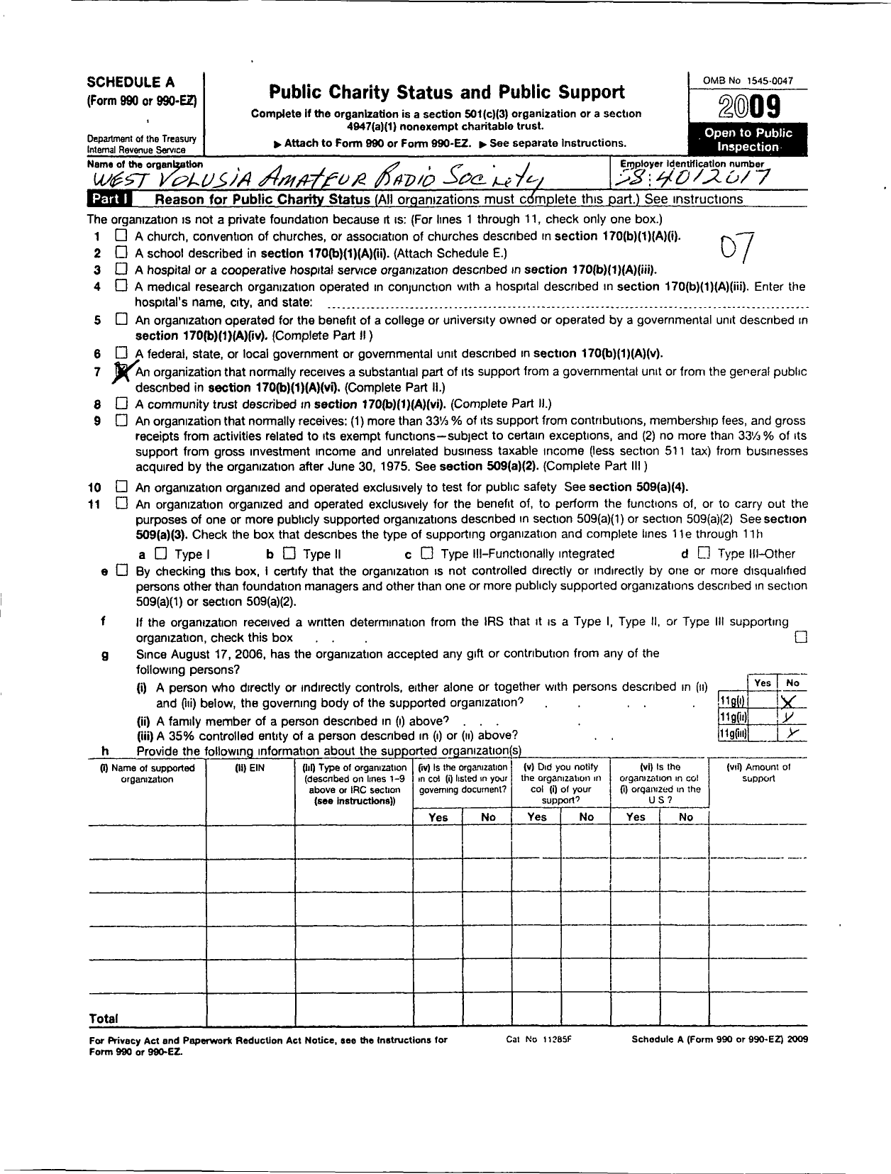 Image of first page of 2009 Form 990ER for West Volusia Amateur Radio Society