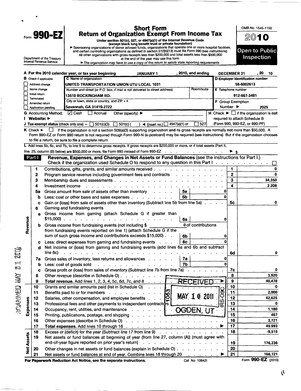 Image of first page of 2010 Form 990EO for Smart Union - 1031 TD