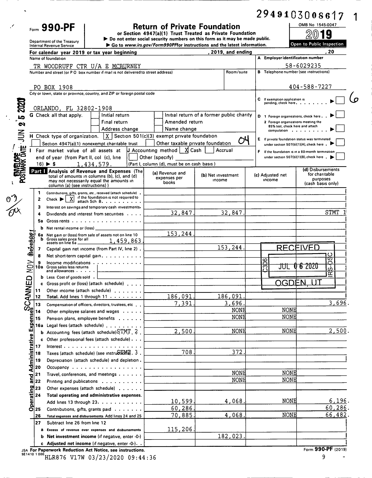 Image of first page of 2019 Form 990PF for Woodruff Arts E Mcburney Trust