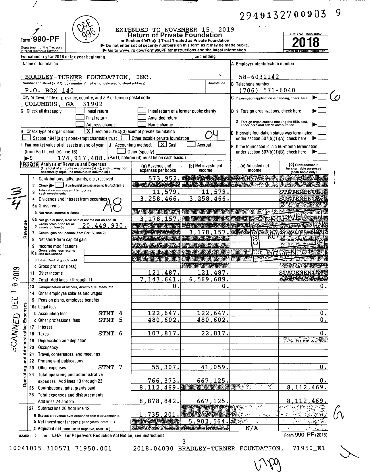 Image of first page of 2018 Form 990PF for Bradley-Turner Foundation