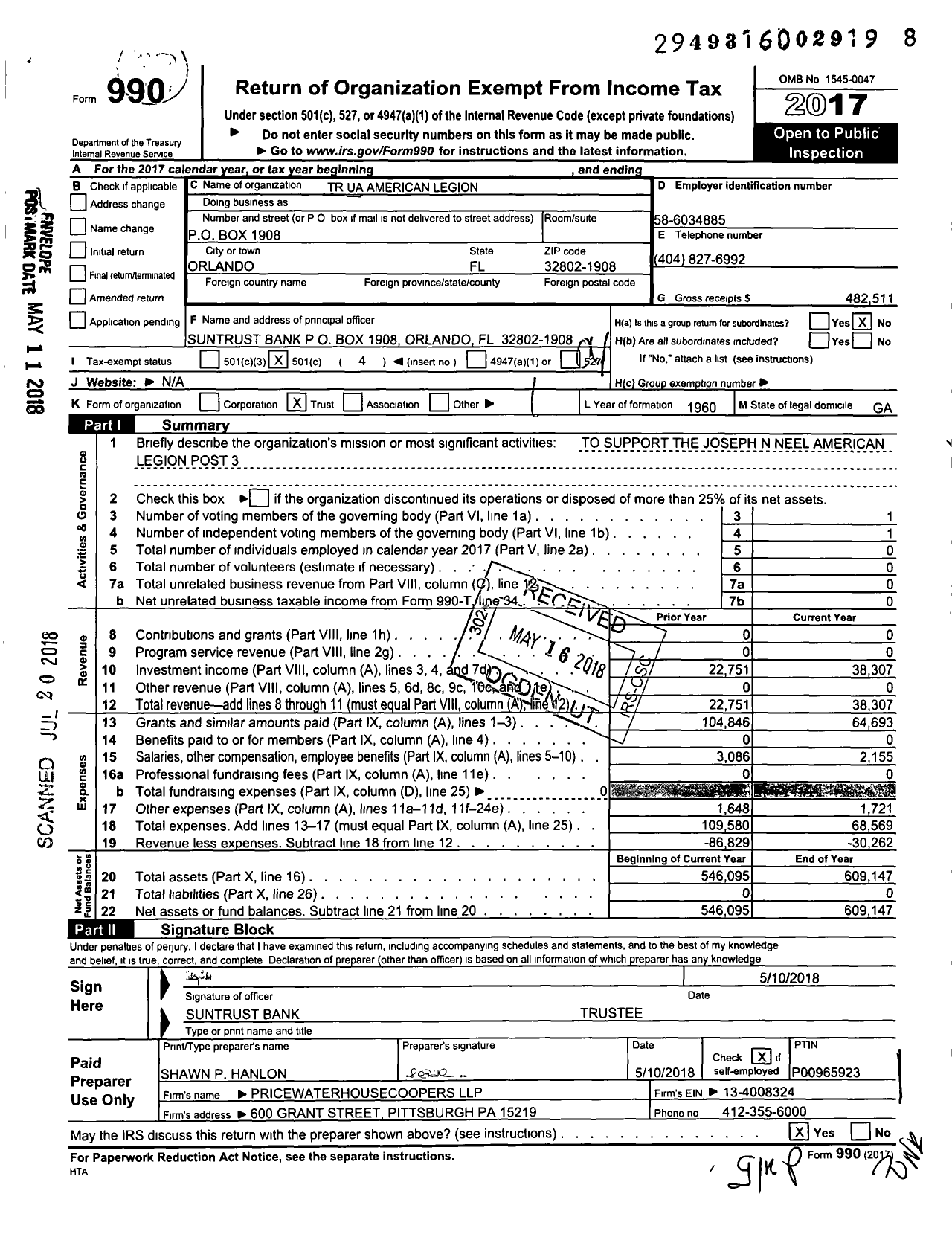 Image of first page of 2017 Form 990O for TR American Legion