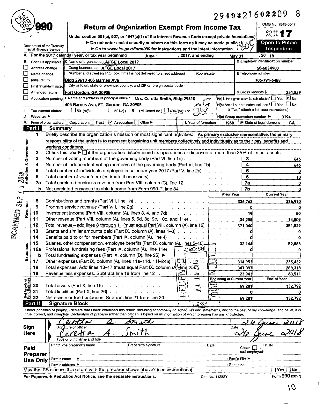 Image of first page of 2017 Form 990O for American Federation of Government Employees - 2017 Afge Aafes Local