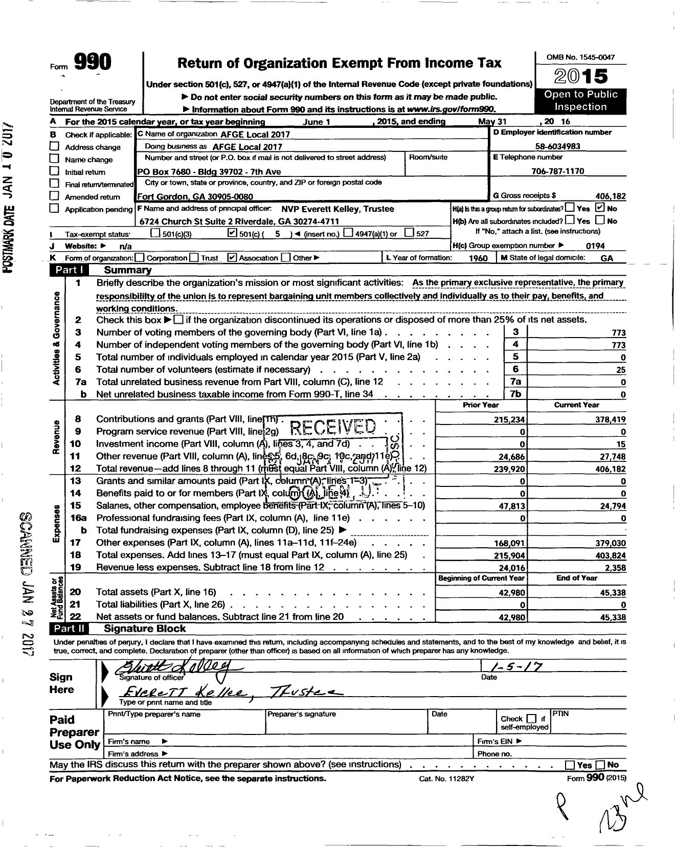 Image of first page of 2015 Form 990O for American Federation of Government Employees - 2017 Afge Aafes Local