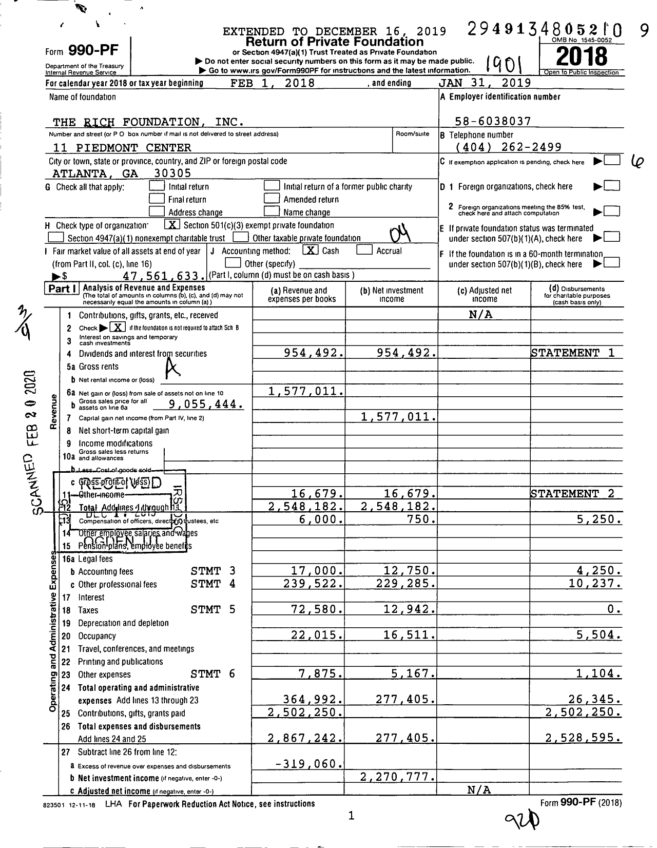 Image of first page of 2018 Form 990PF for The Rich Foundation