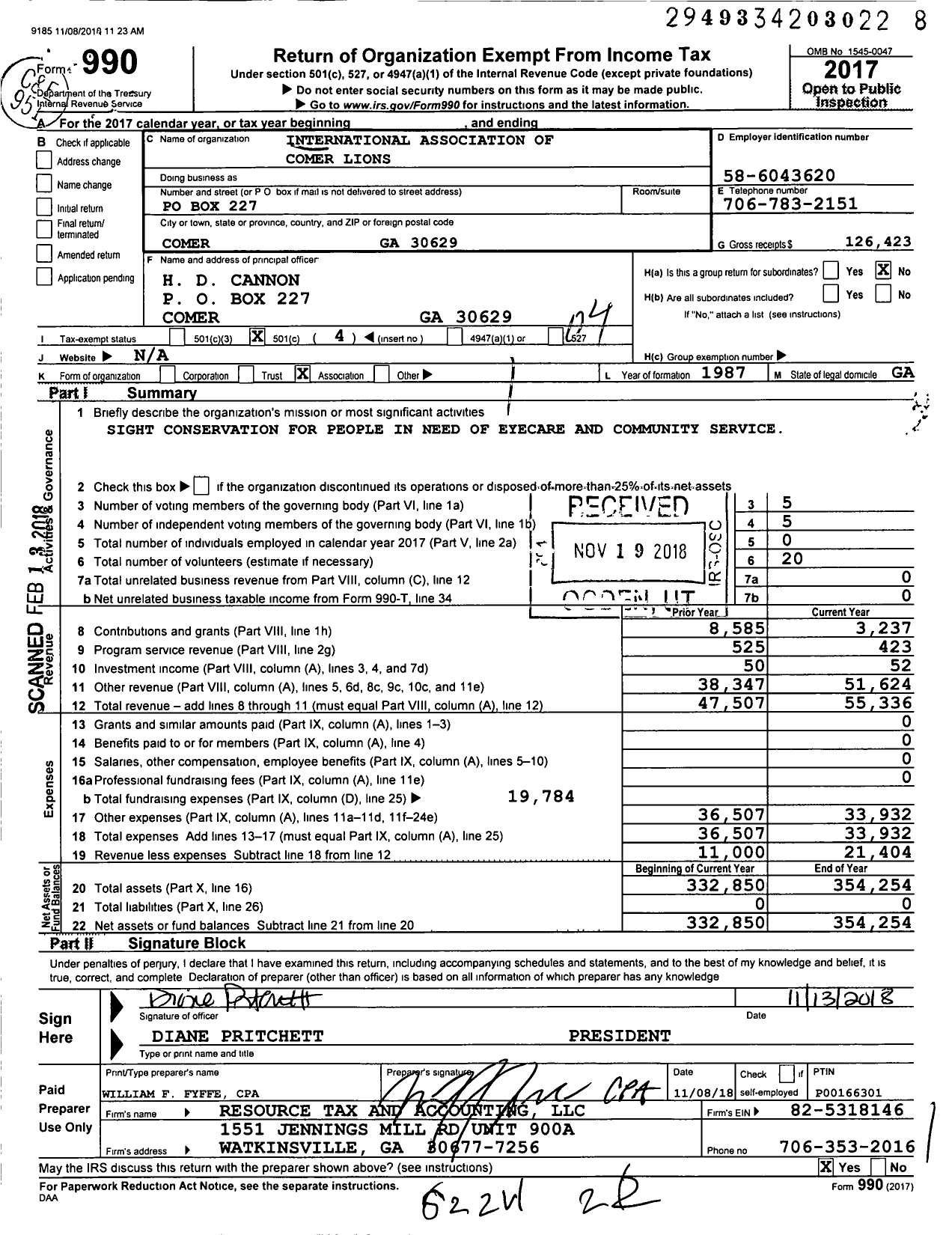 Image of first page of 2017 Form 990O for Lions Clubs - 7443 Comer