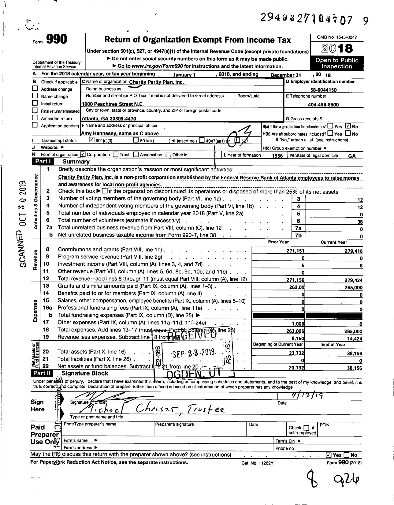 Image of first page of 2018 Form 990 for Charity Parity Plan