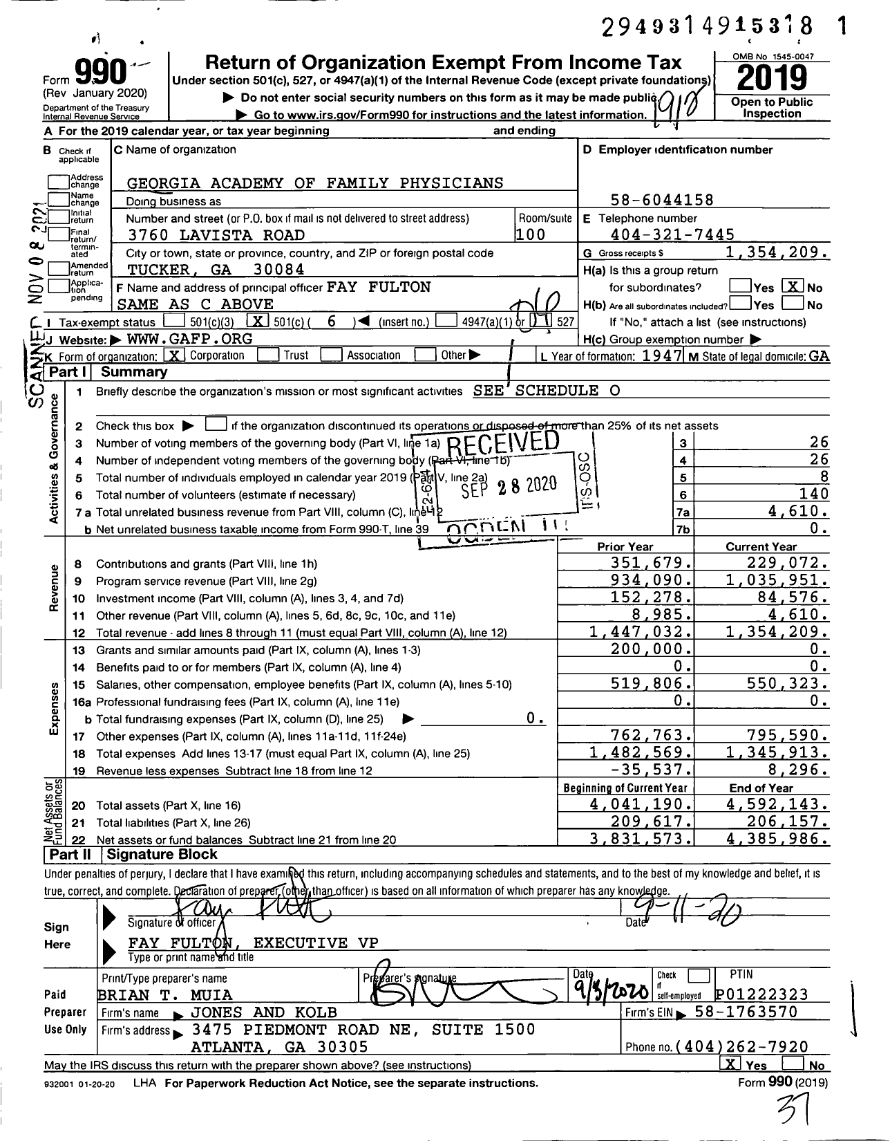 Image of first page of 2019 Form 990O for American Academy of Family Physicians - Georgia Chapter