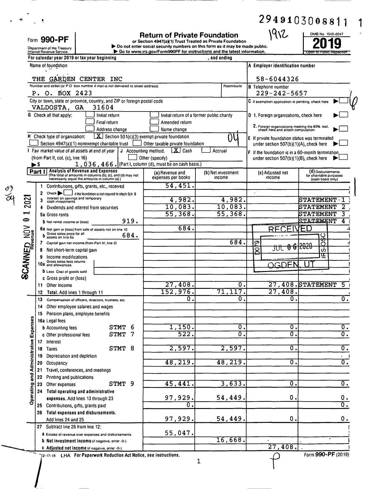 Image of first page of 2019 Form 990PF for Garden Center