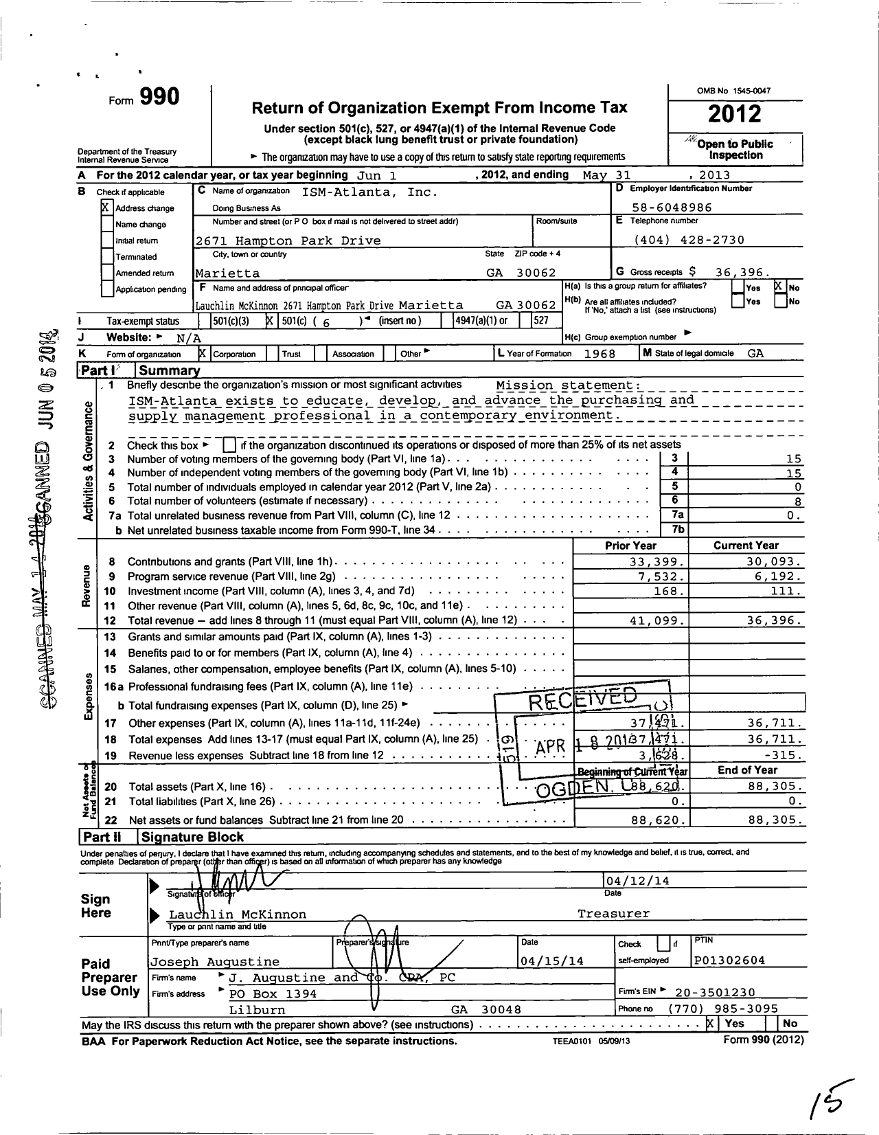 Image of first page of 2012 Form 990O for ISM-Atlanta