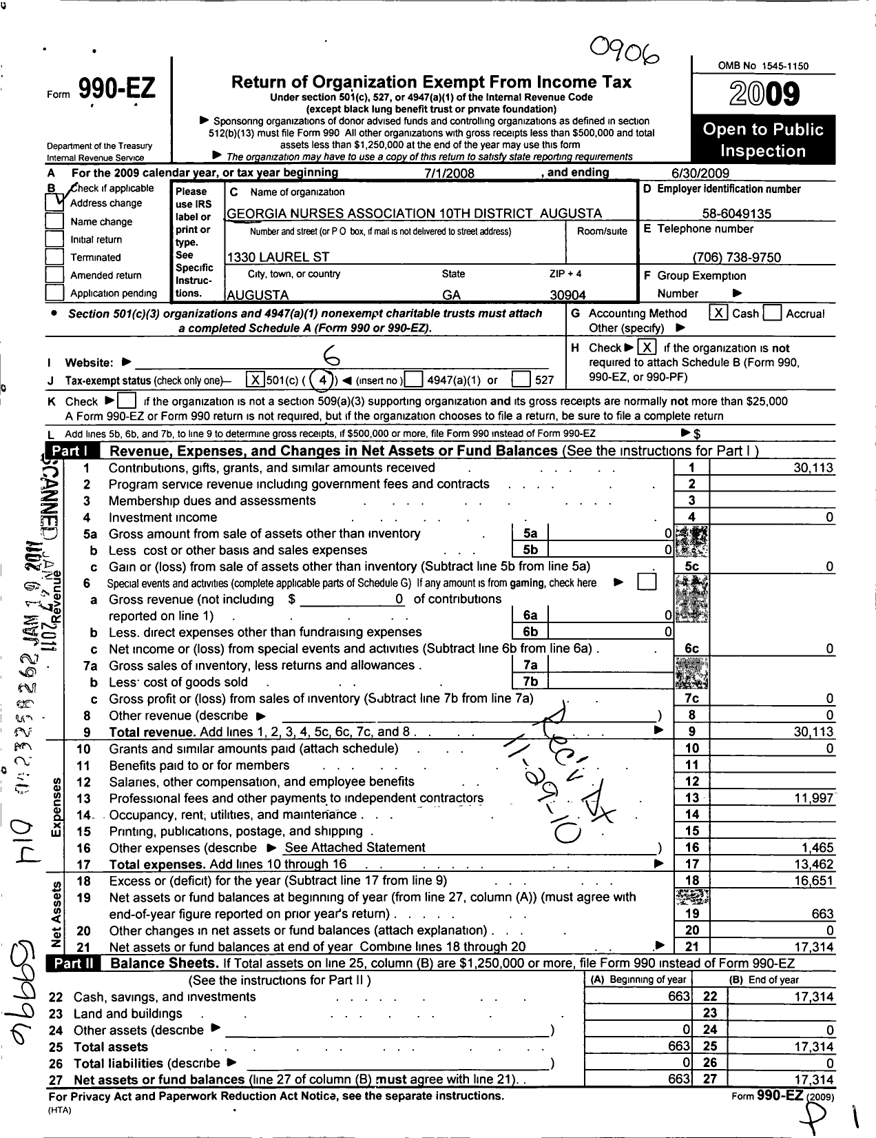 Image of first page of 2008 Form 990EO for Georgia Nurses Association / 10TH District Augusta