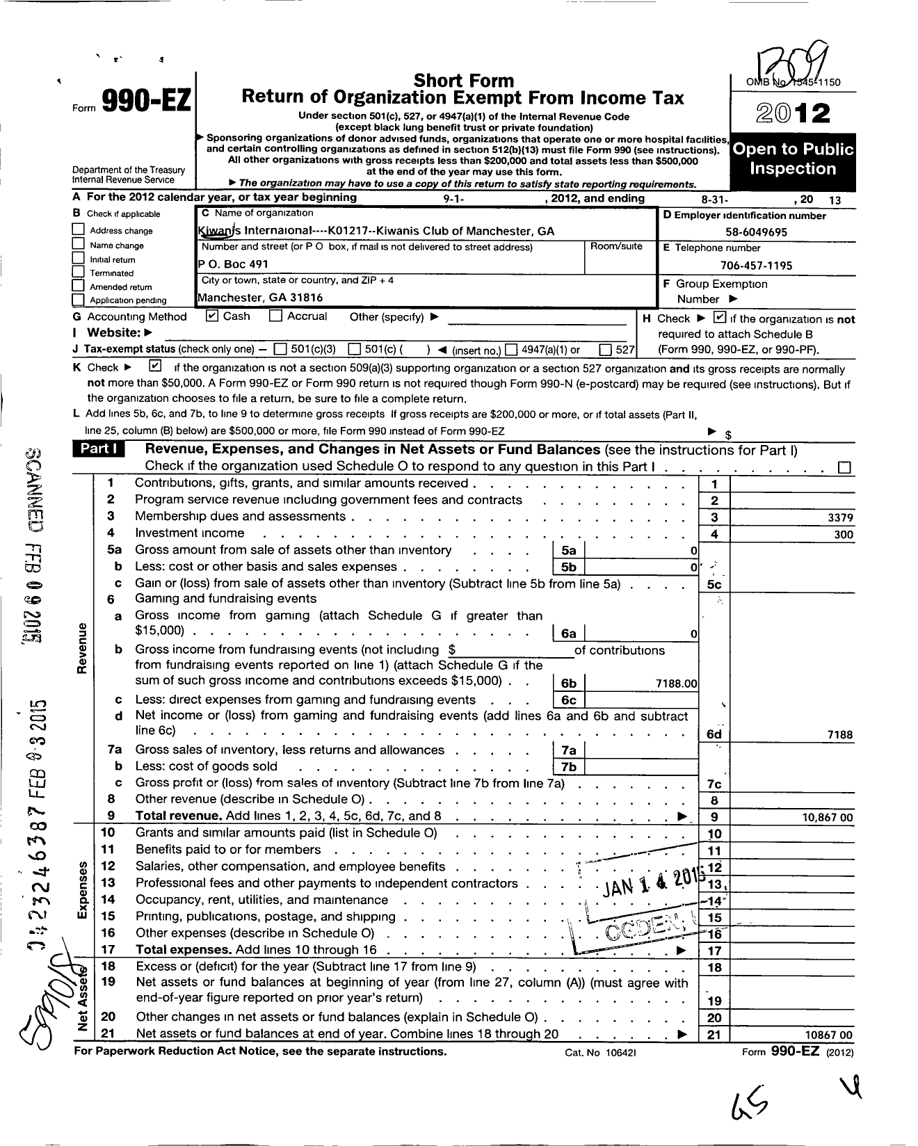 Image of first page of 2012 Form 990EO for Kiwanis International - K01217 Manchester