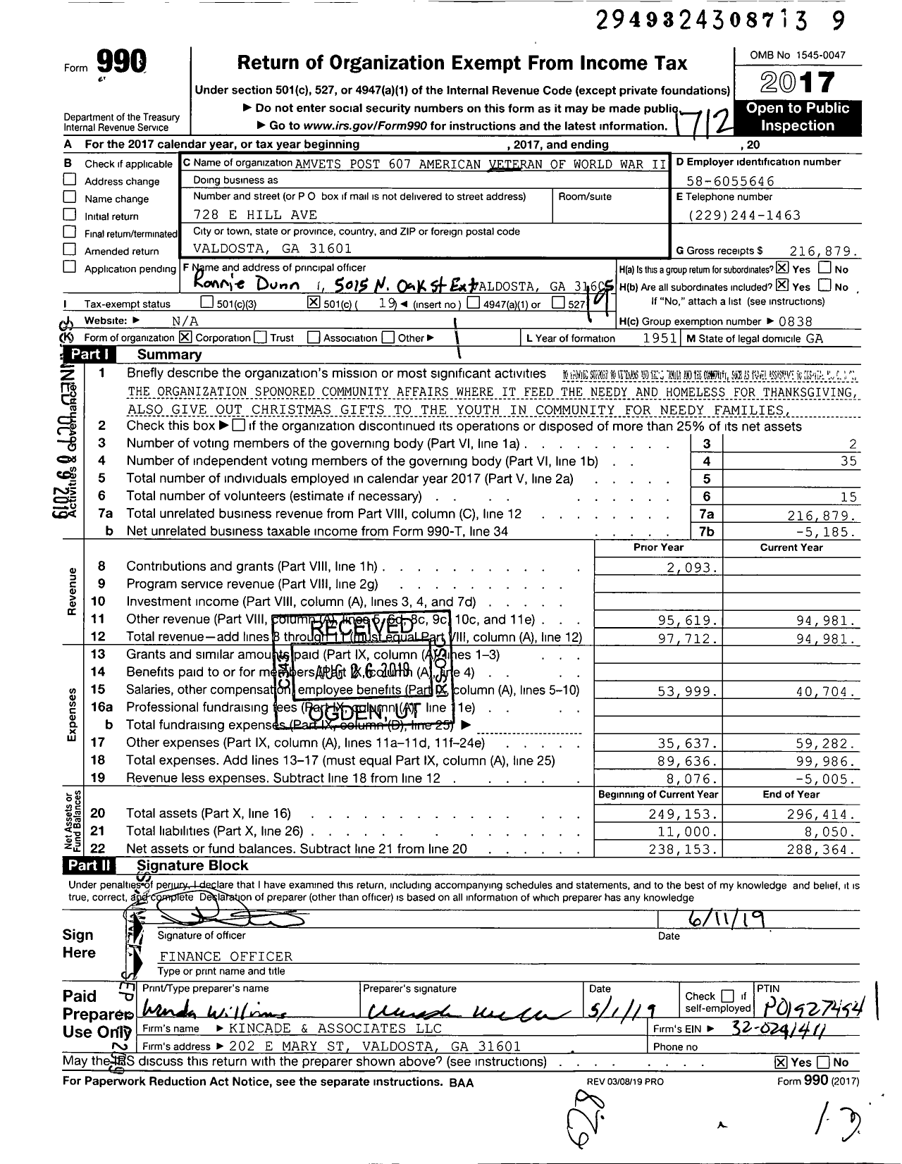 Image of first page of 2017 Form 990O for Amvets - 0607 Ga