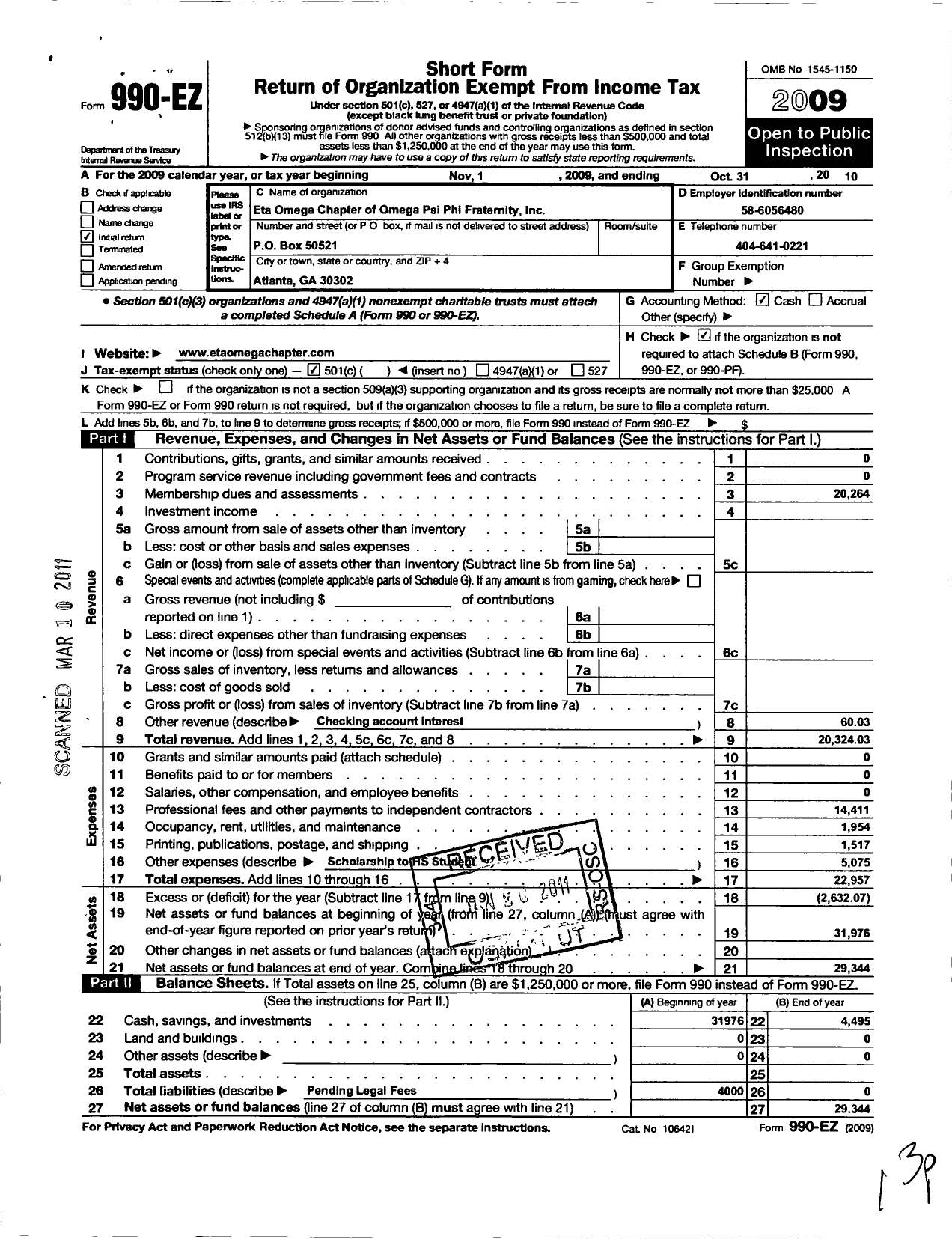 Image of first page of 2009 Form 990EO for Omega Psi Phi Fraternity - 507 Eta Omega District 7