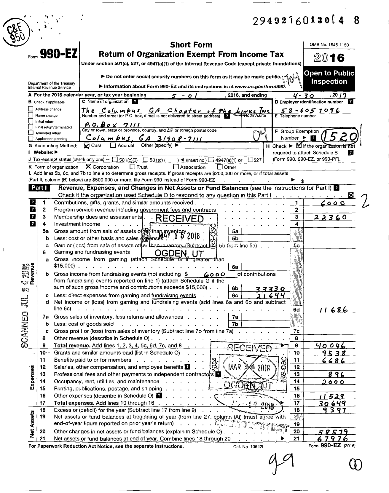 Image of first page of 2016 Form 990EO for Links / Columbus Ga