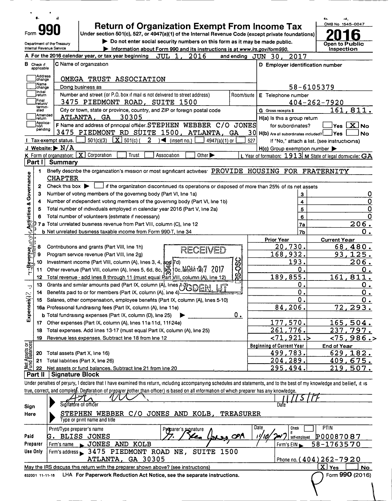 Image of first page of 2016 Form 990O for Omega Trust Association