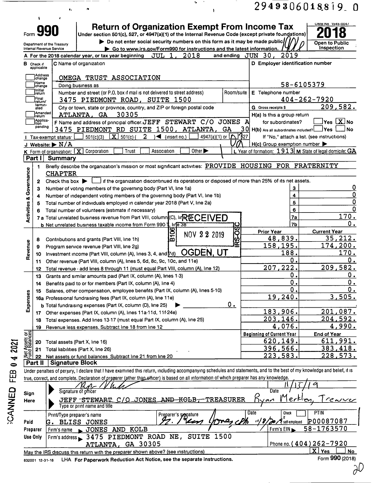 Image of first page of 2018 Form 990O for Omega Trust Association