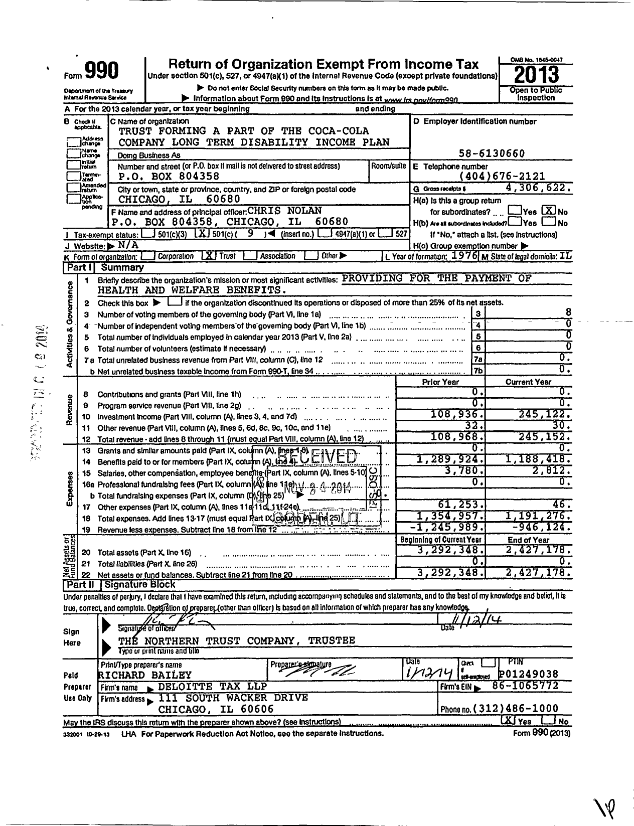 Image of first page of 2013 Form 990O for Trust Forming A Part of Coca Cola Company Long Term Disability Income Plan