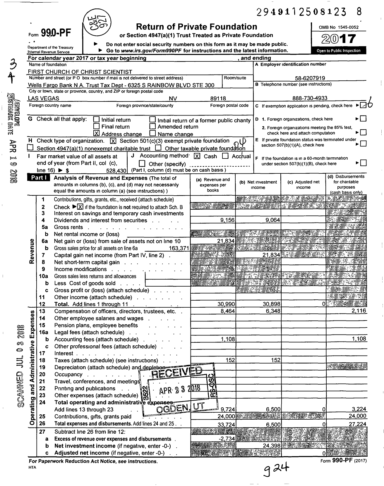 Image of first page of 2017 Form 990PF for Bryan K Tuw Fbo First Church Christ