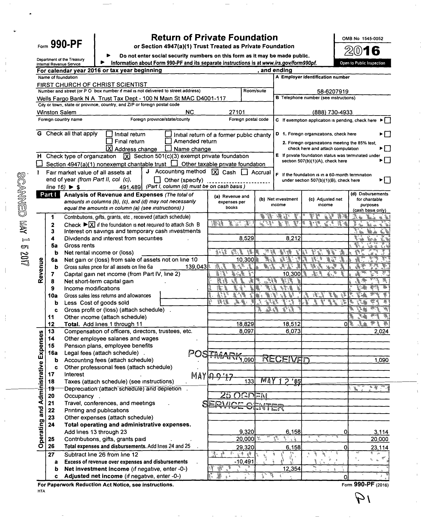 Image of first page of 2016 Form 990PF for Bryan K Tuw Fbo First Church Christ