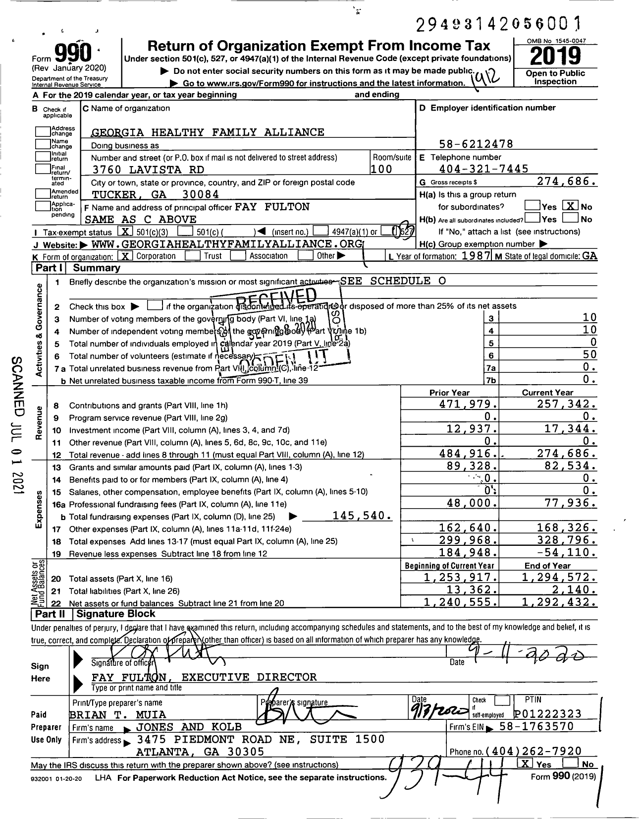 Image of first page of 2019 Form 990 for Georgia Healthy Family Alliance