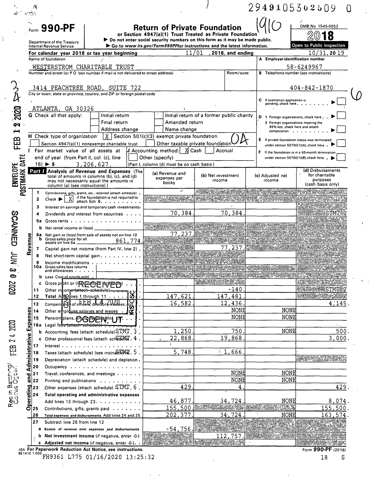 Image of first page of 2018 Form 990PR for Westerstrom Charitable Trust