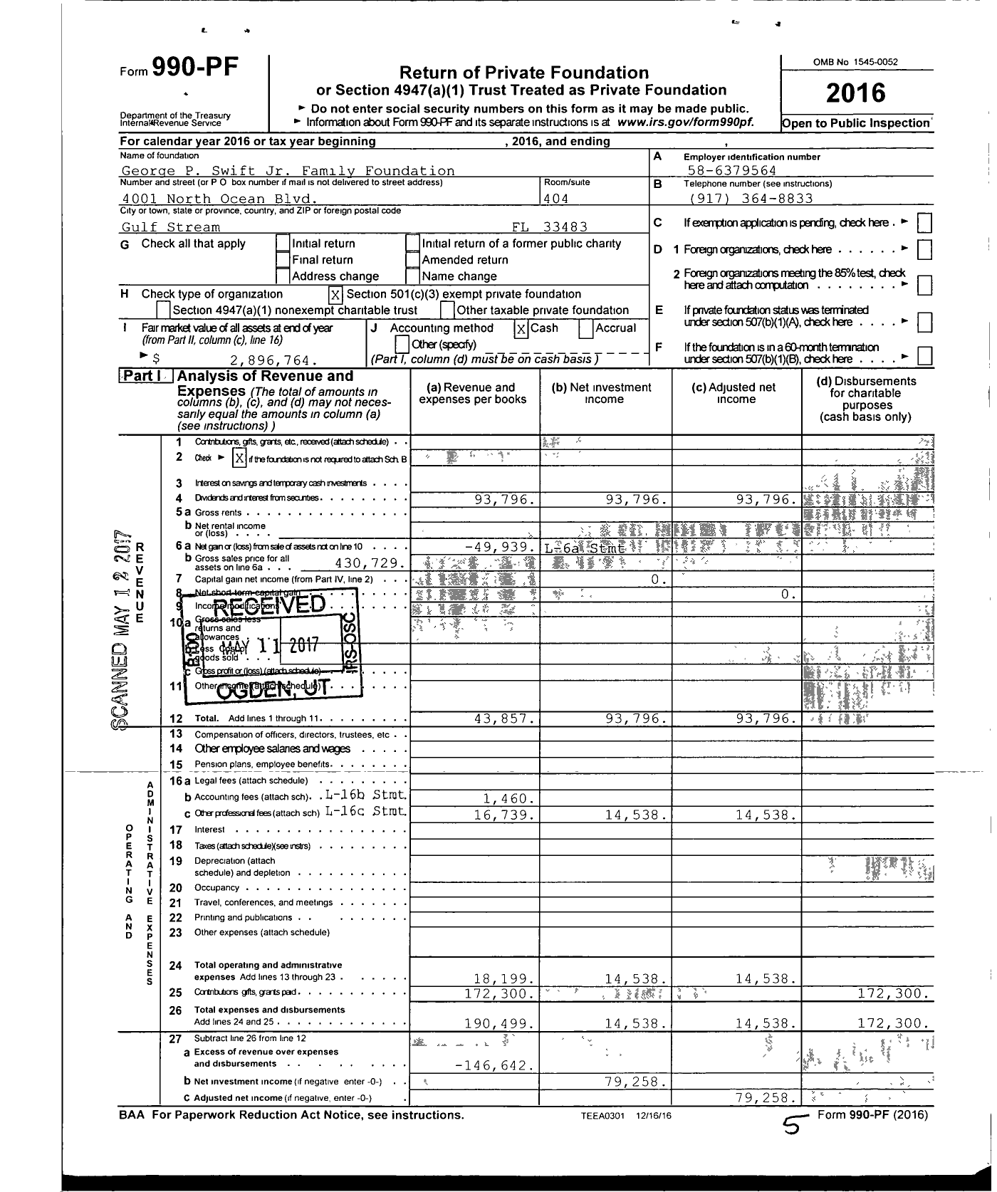 Image of first page of 2016 Form 990PF for George P Swift JR Family Foundation